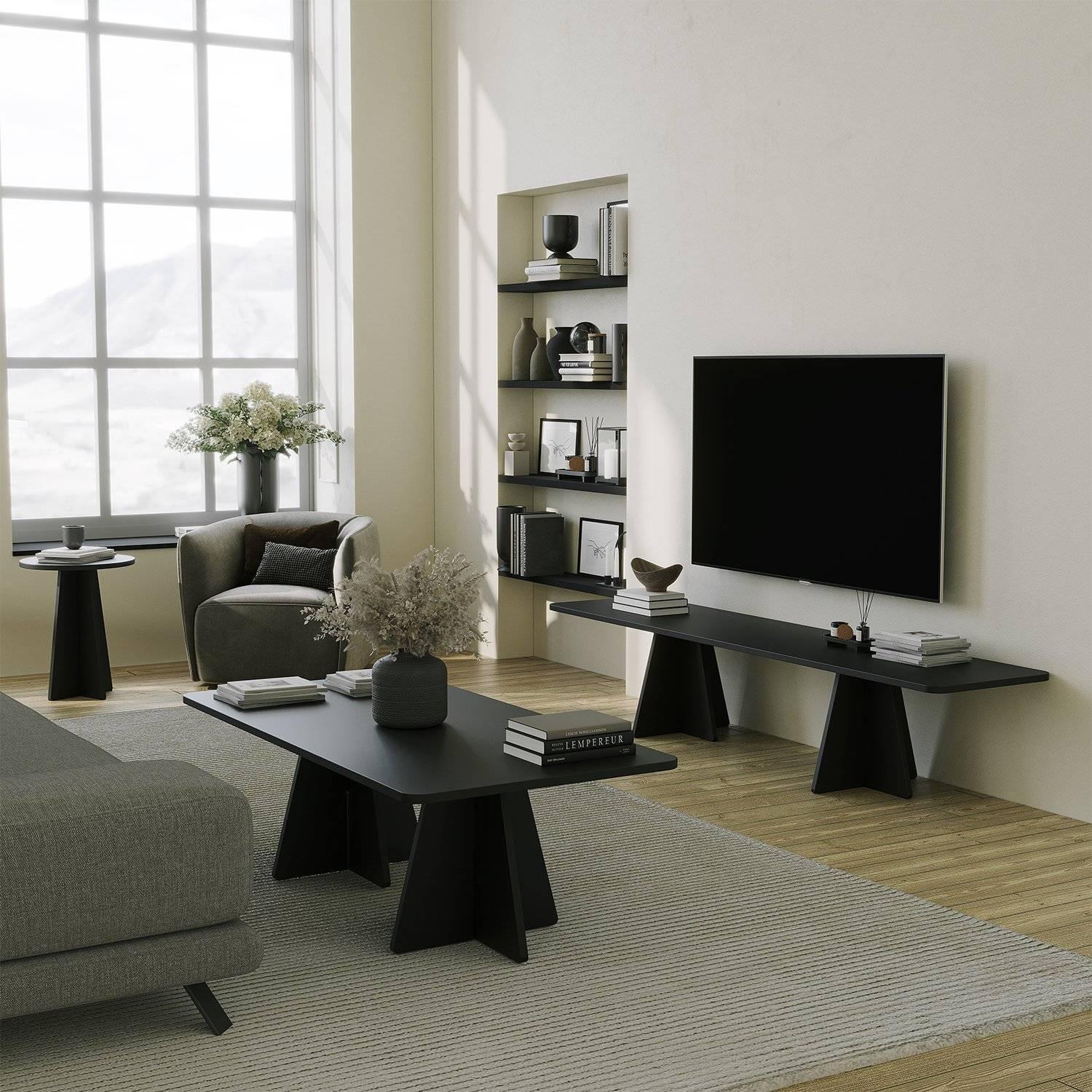 Giga Meubel - Tv-meubel Zwart Hout - 180x42x40cm - Mushroom - Image 5