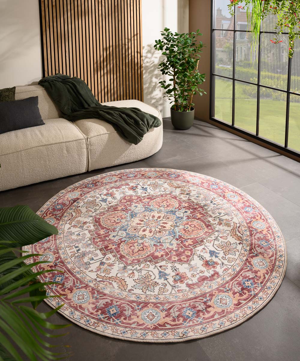 Heritaged Rond Vintage buitenkleed - Valenca Fino crème|rood - 160 cm - Image 2