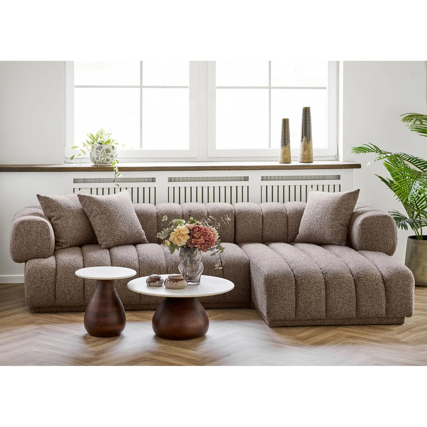 House Nordic - Bijzettafel Donkerbruin|Wit Hout - Ø40x41cm - Heide - Image 2