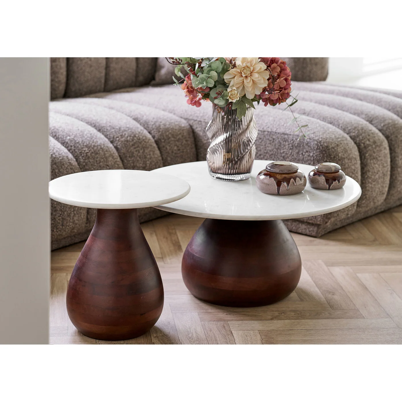 House Nordic - Bijzettafel Donkerbruin|Wit Hout - Ø40x41cm - Heide - Image 6