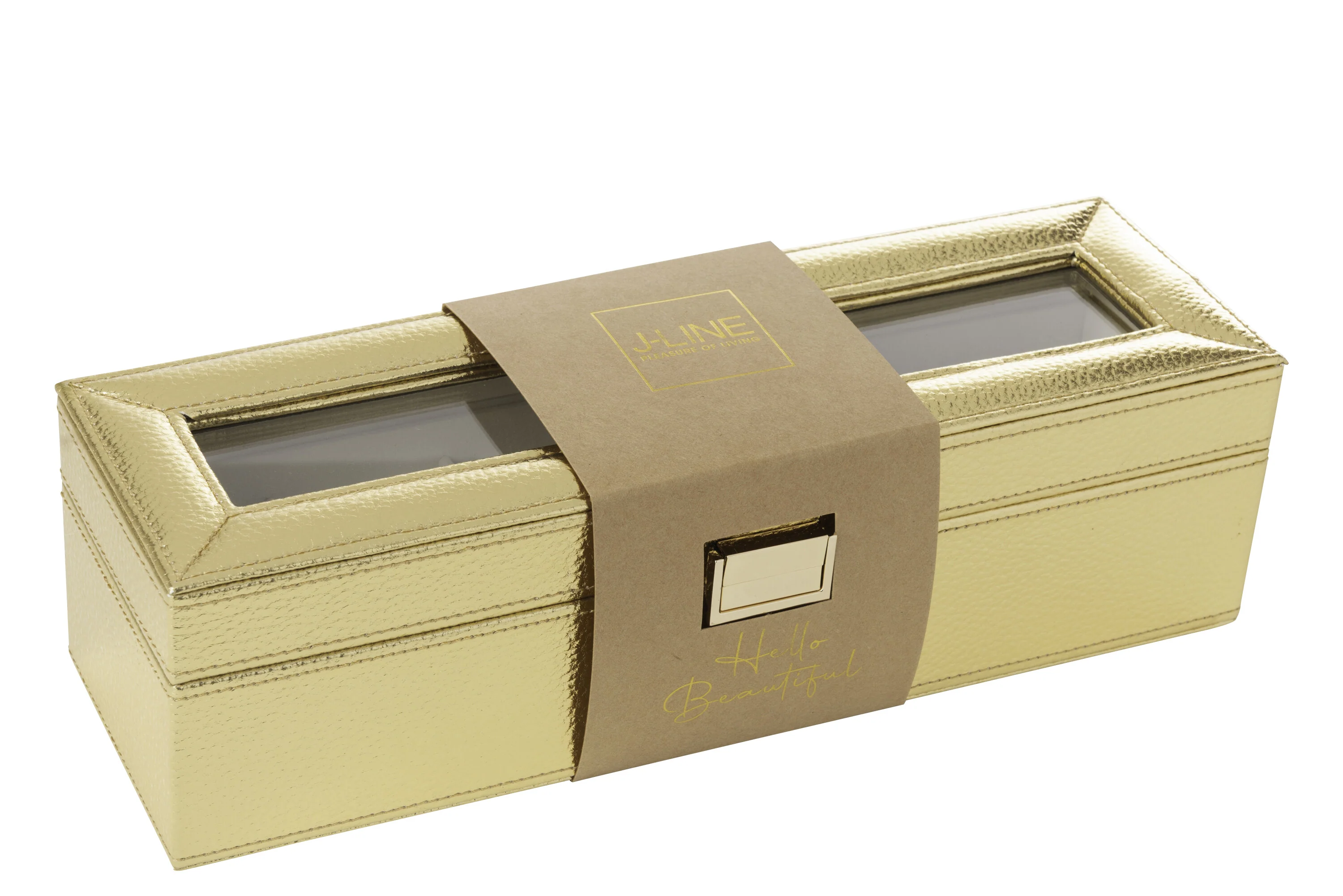 J-Line horloge doos 6 compartimenten - kunstleder - goud - Image 3
