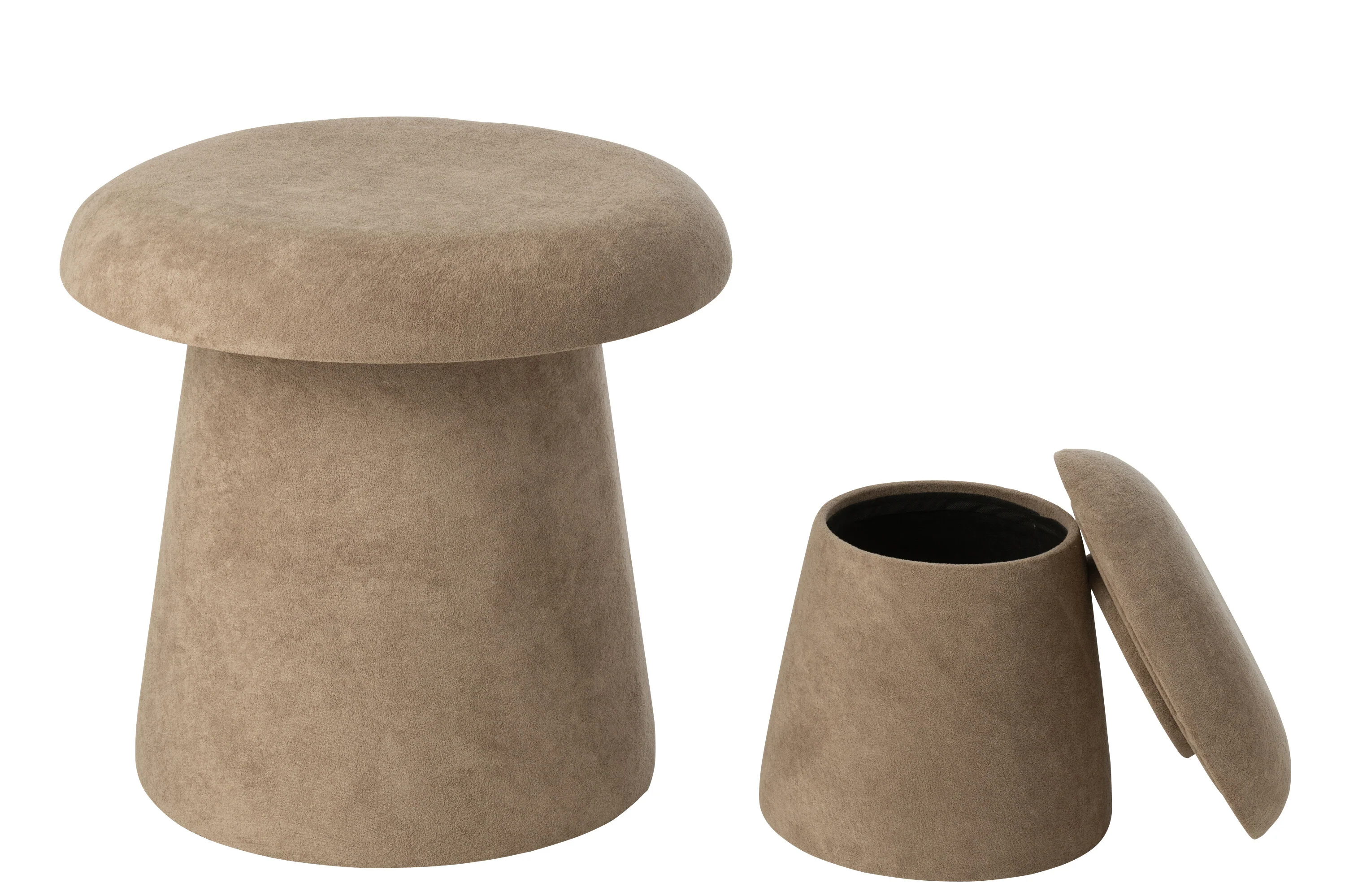 J-Line kruk Paddenstoel - hout - greige - small - set van 2 - Image 4