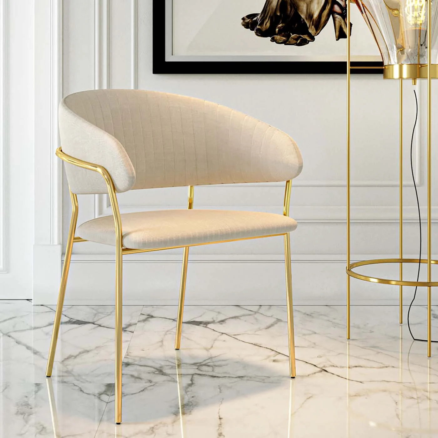 Kare Design Belle stoel armleuningen - fluweel - creme - Image 3