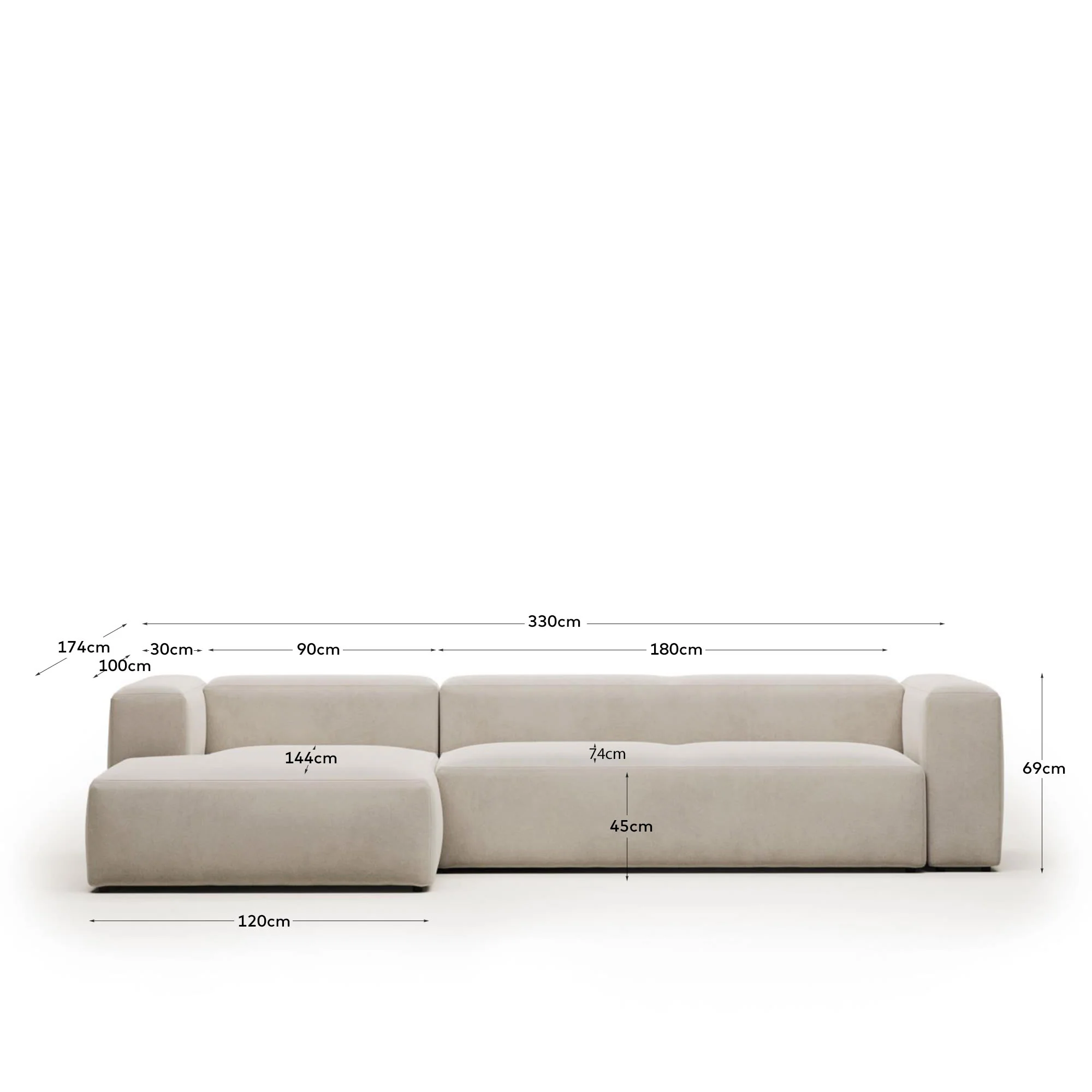 Kave Home - 4-zitsbank Blok beige met chaise longue links 330 cm - Image 10