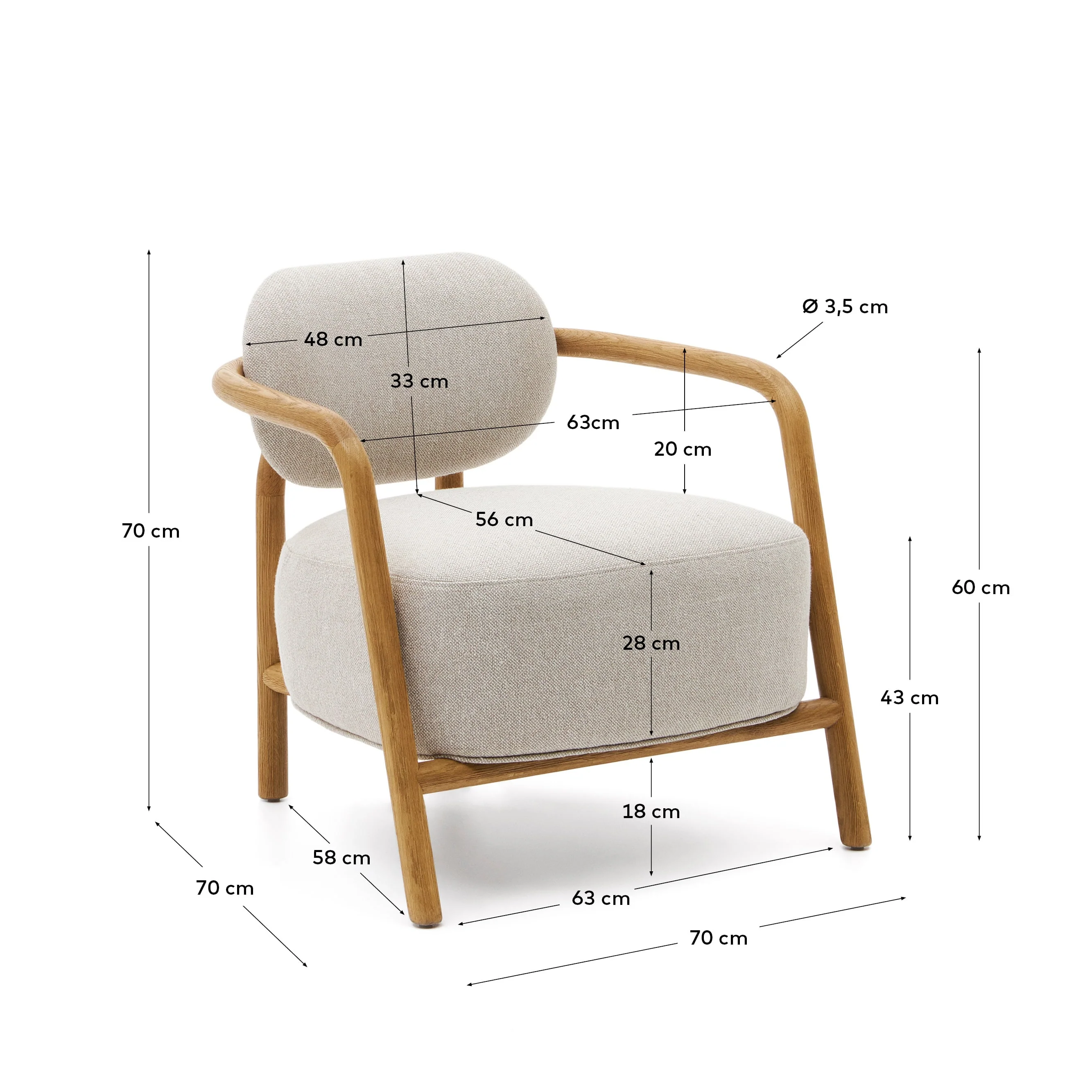 Kave Home - Beige Melqui-fauteuil in massief eikenhout met natuurlijke - Image 8
