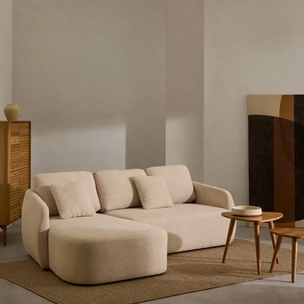 Kave Home Laira 3-zitsslaapbank met Chaise Longue Links - Beige - Image 2