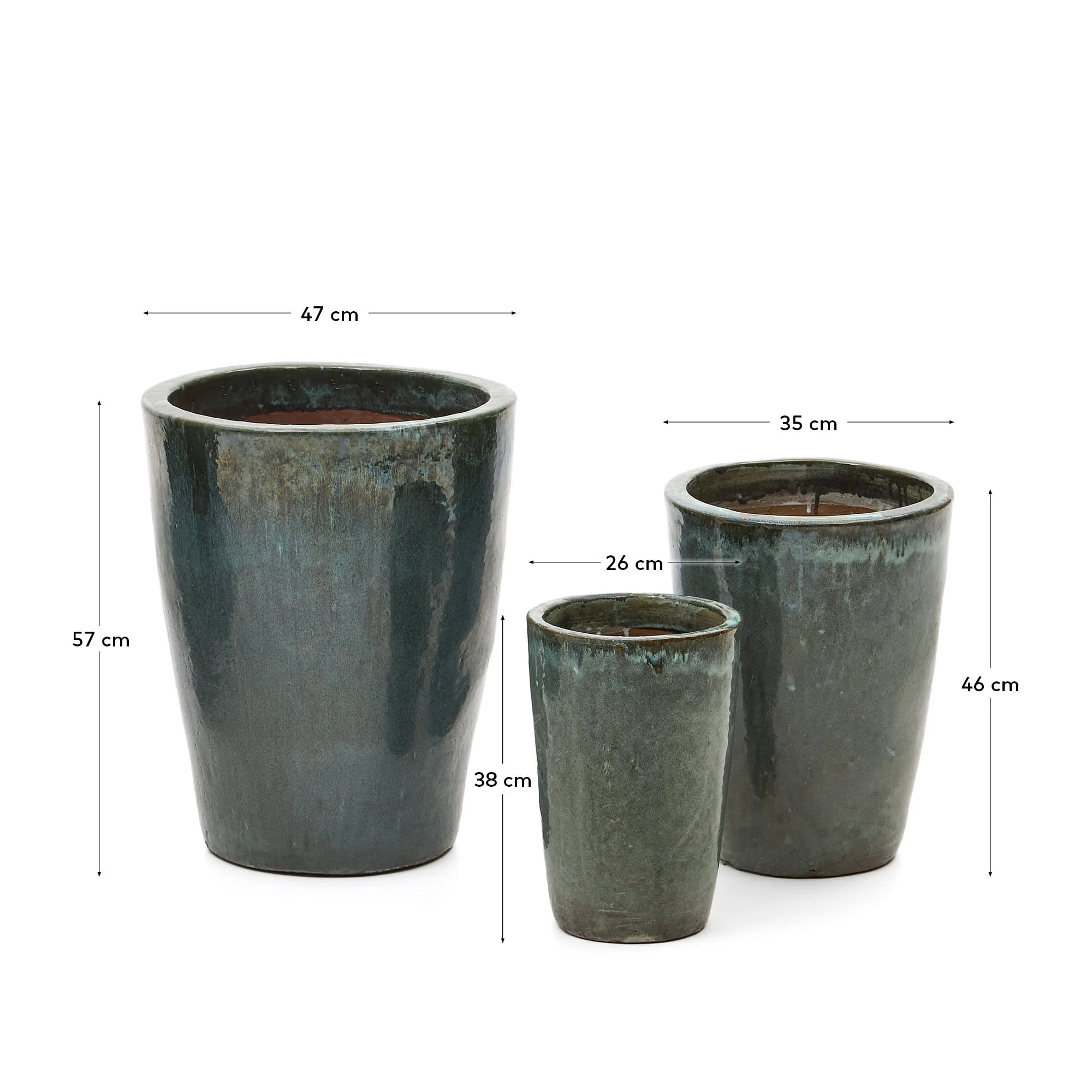 Kave Home - Set Rotja van 3 terracotta bloempotten afgewerkt met blauw - Image 3