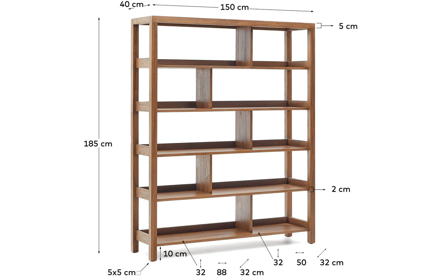 Kave Home - Stellingkast Sashi van massief teakhout 150 x 185 cm - Image 5