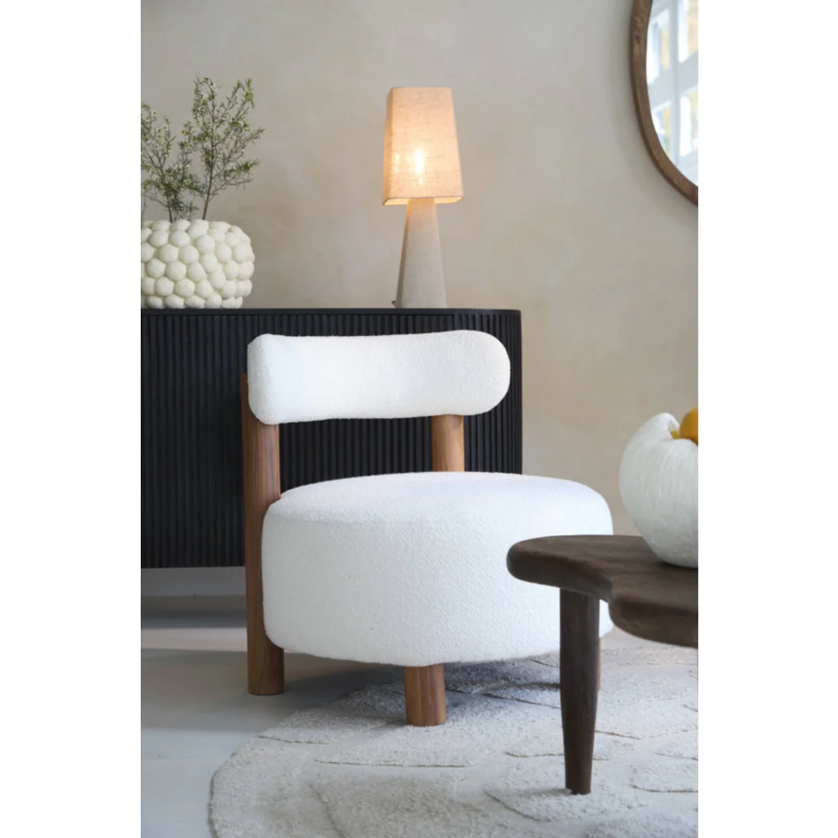 Light & Living - Ferentino fauteuil - acacia hout|bouclé crème