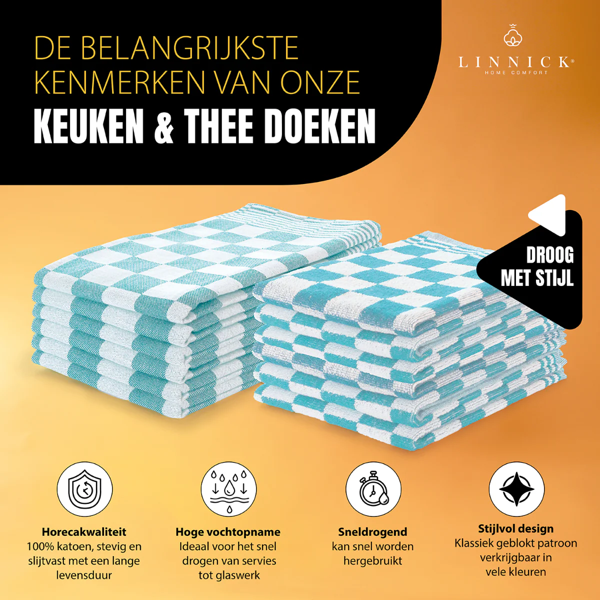 LINNICK Theedoeken & Keukendoeken Set Blok - ice blue - set van 20 - Image 5