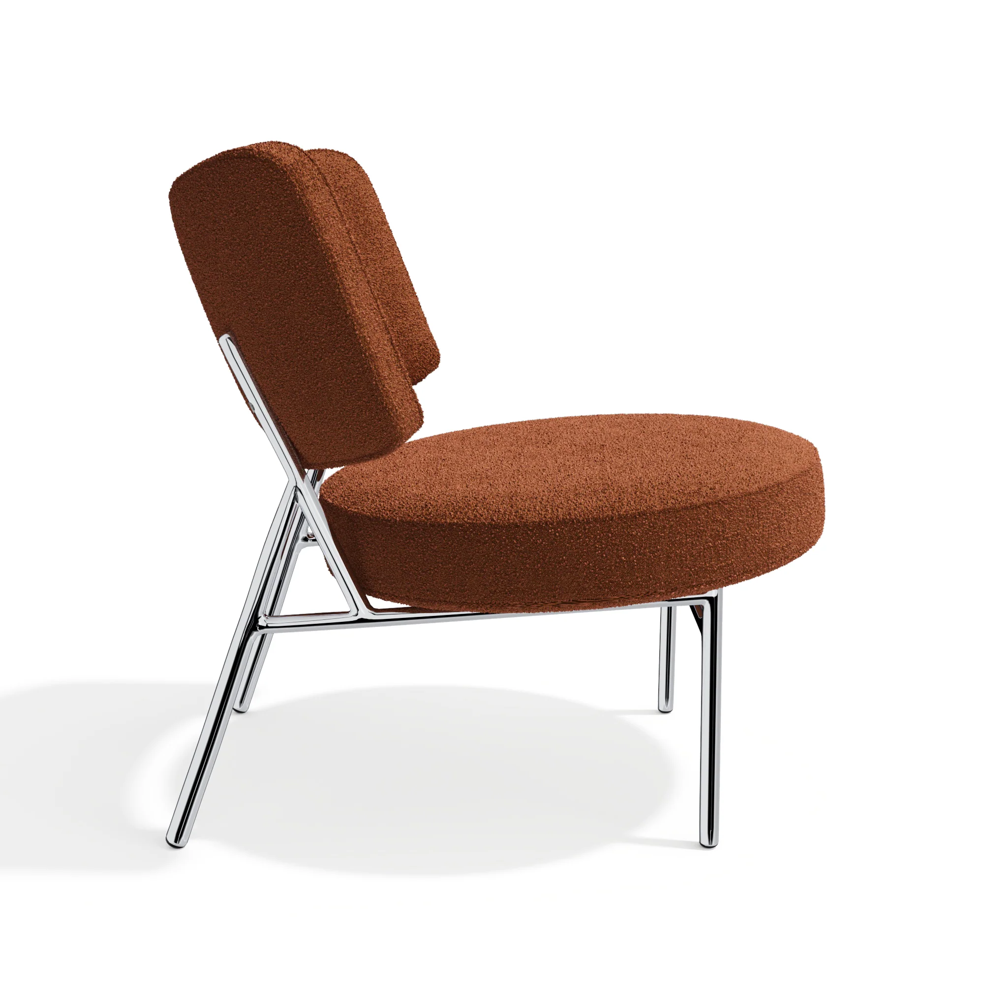 Loungestoel van terracotta bouclé stof - Image 4