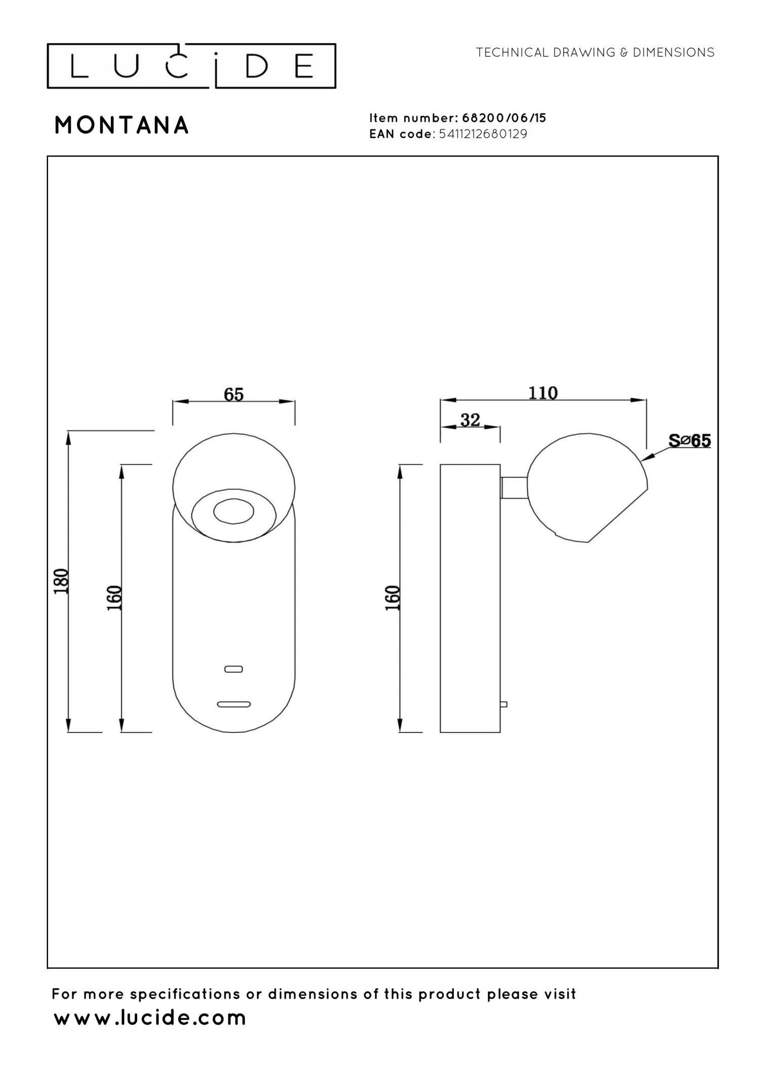 Lucide Premium MONTANA Wandlamp - Grijs ijzer - Image 7