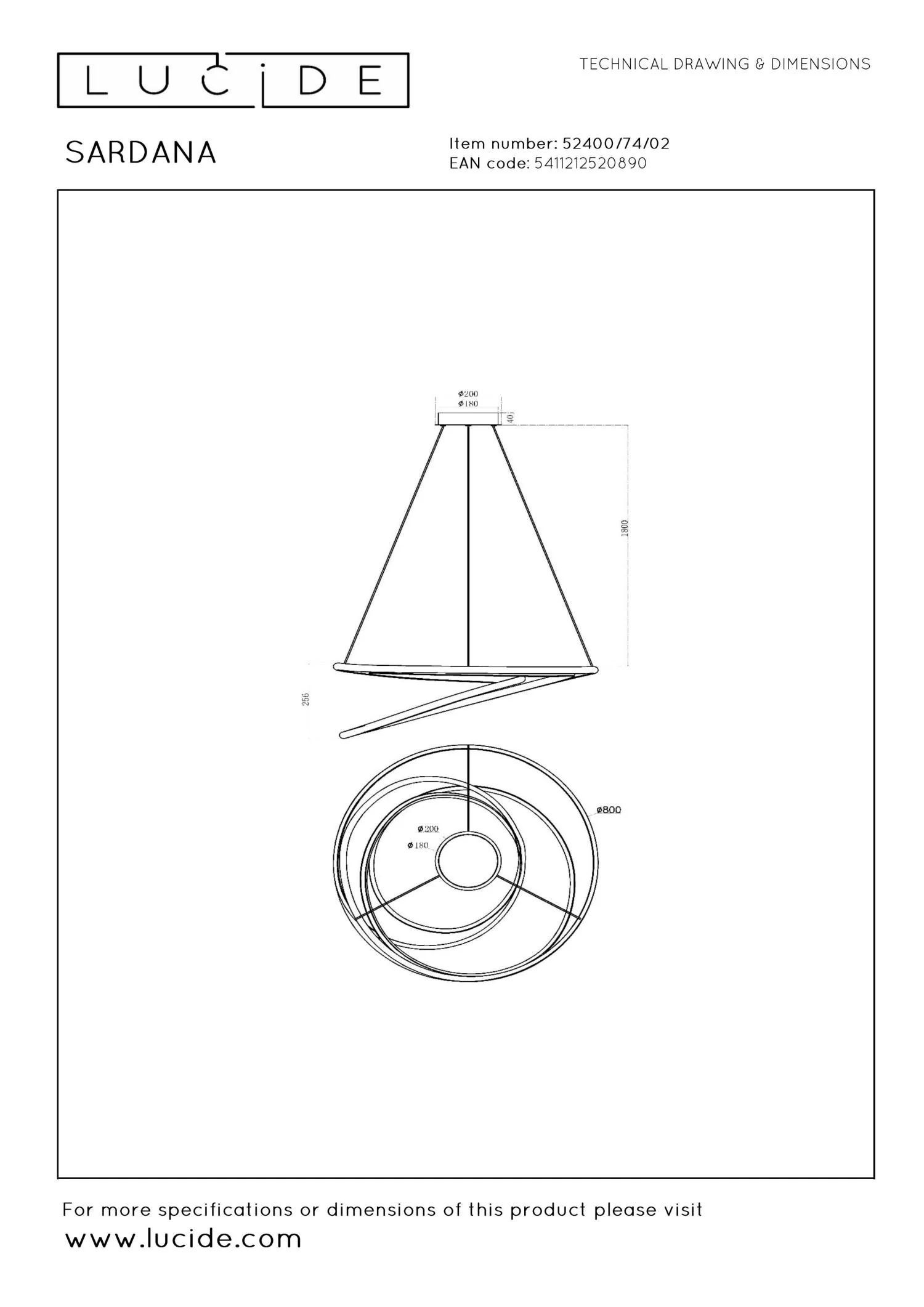 Lucide Premium SARDANA Hanglamp - Mat Goud | Messing - Image 9