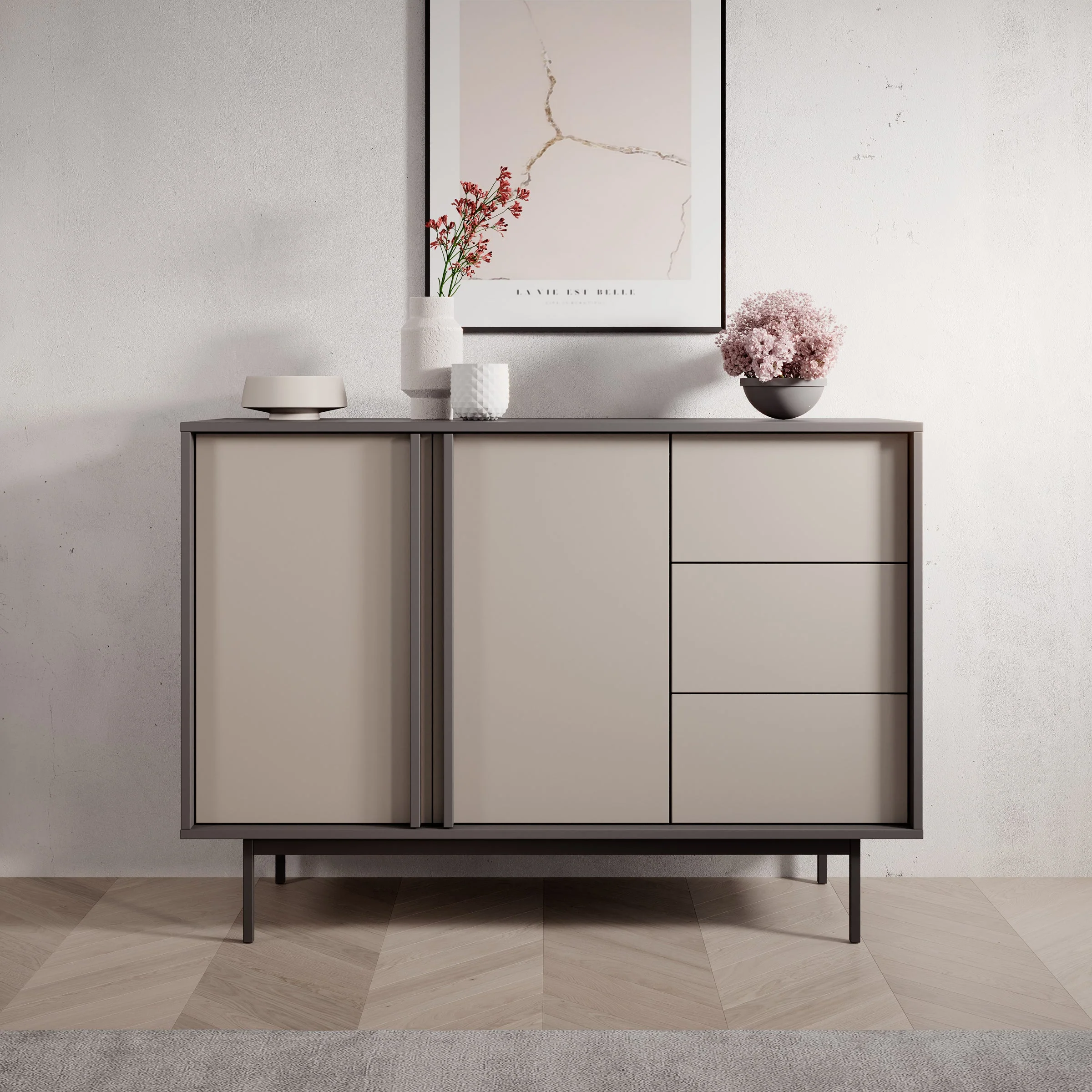 Meubella - Antigo - Dressoir - Beige|Antraciet - 123x43x87 cm - Image 4