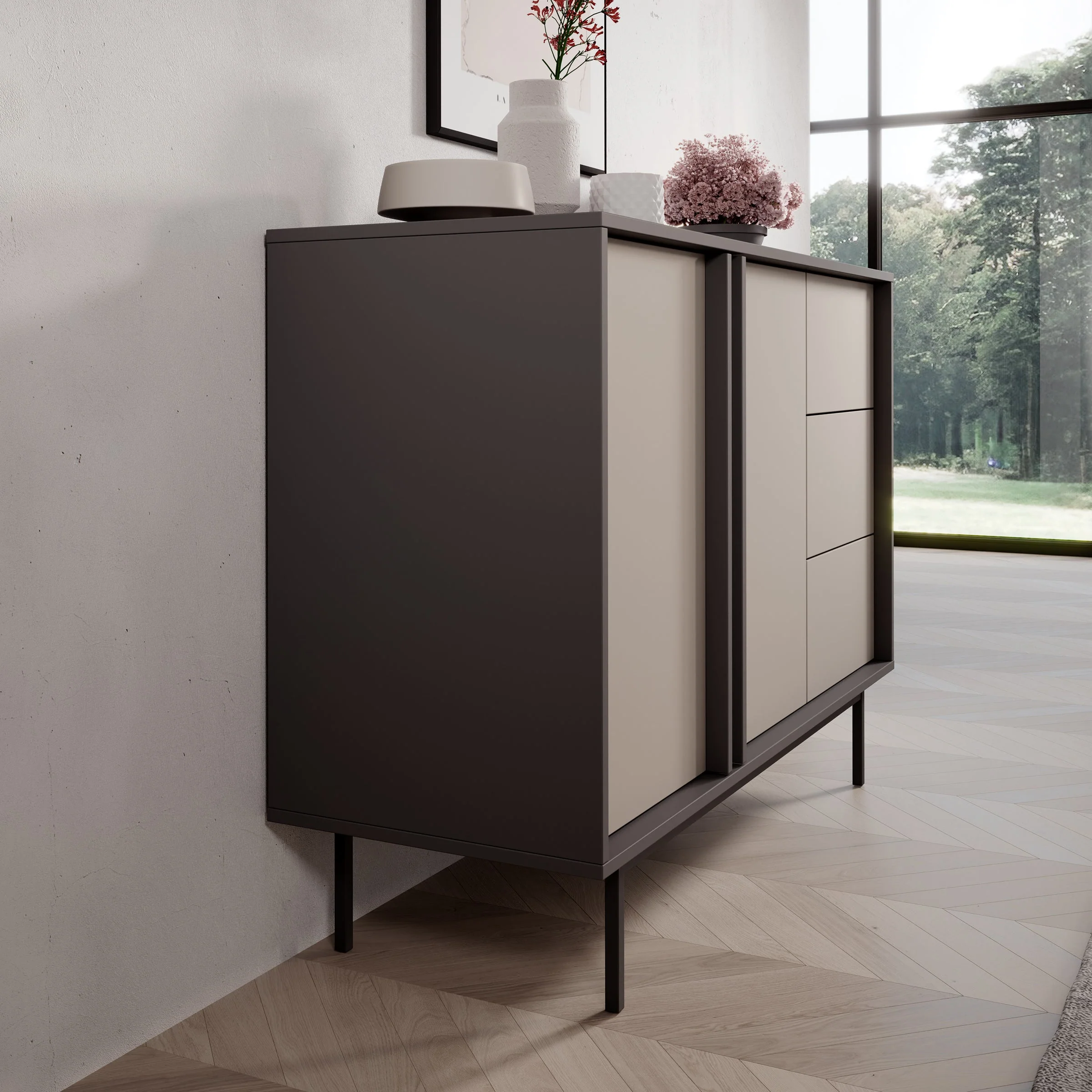 Meubella - Antigo - Dressoir - Beige|Antraciet - 123x43x87 cm - Image 5