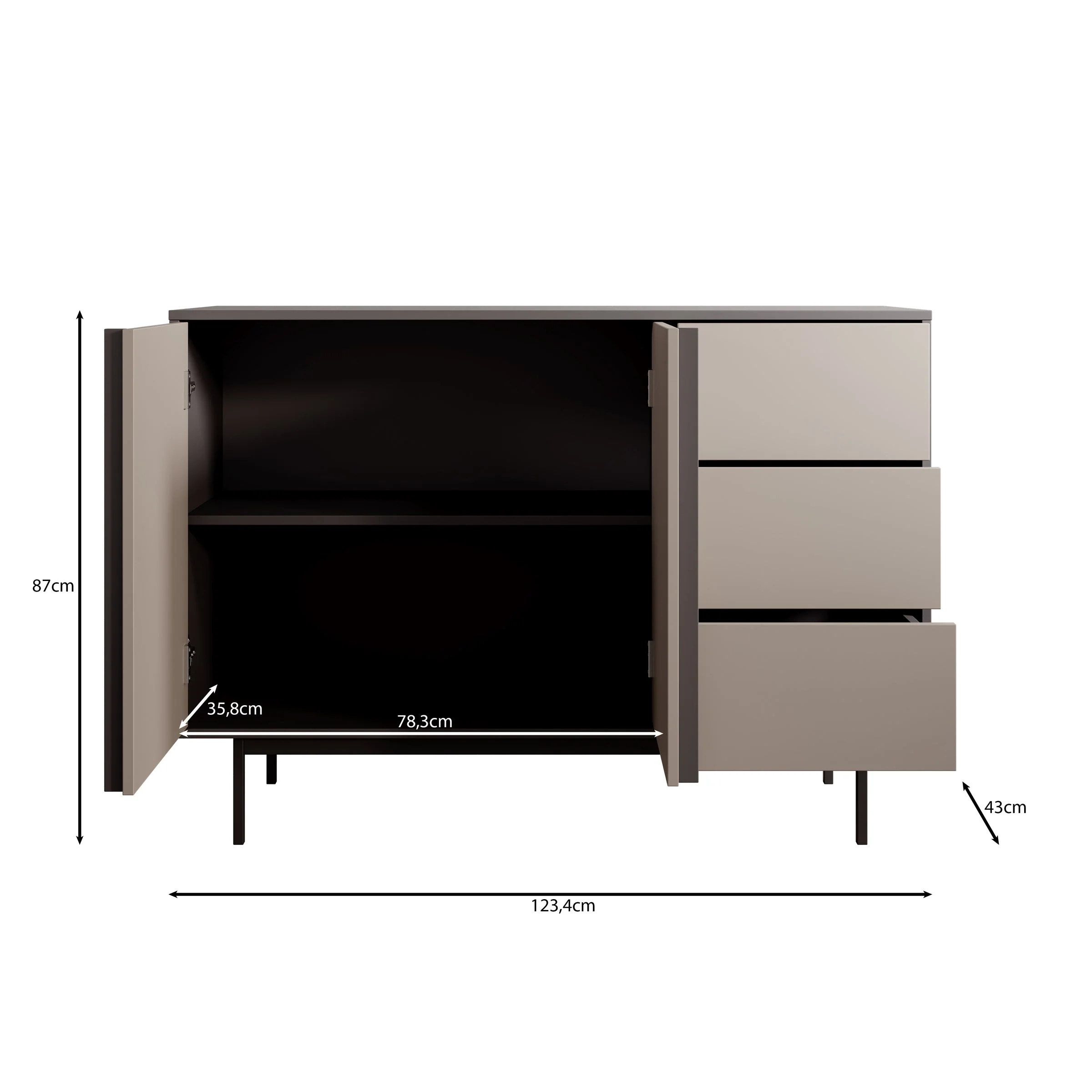 Meubella - Antigo - Dressoir - Beige|Antraciet - 123x43x87 cm - Image 7