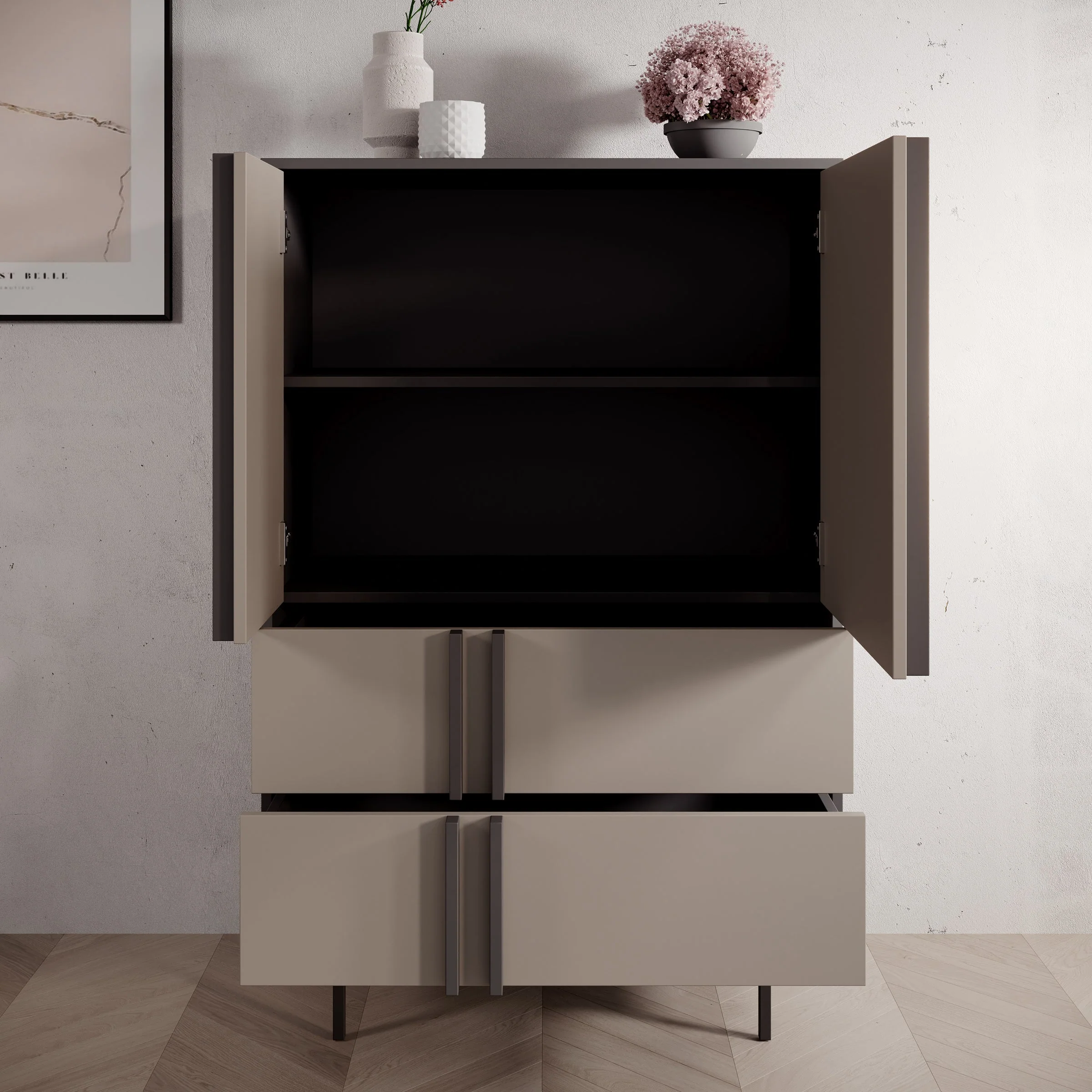 Meubella - Antigo - Dressoir - Beige|Antraciet - 83x43x127 cm - Image 3