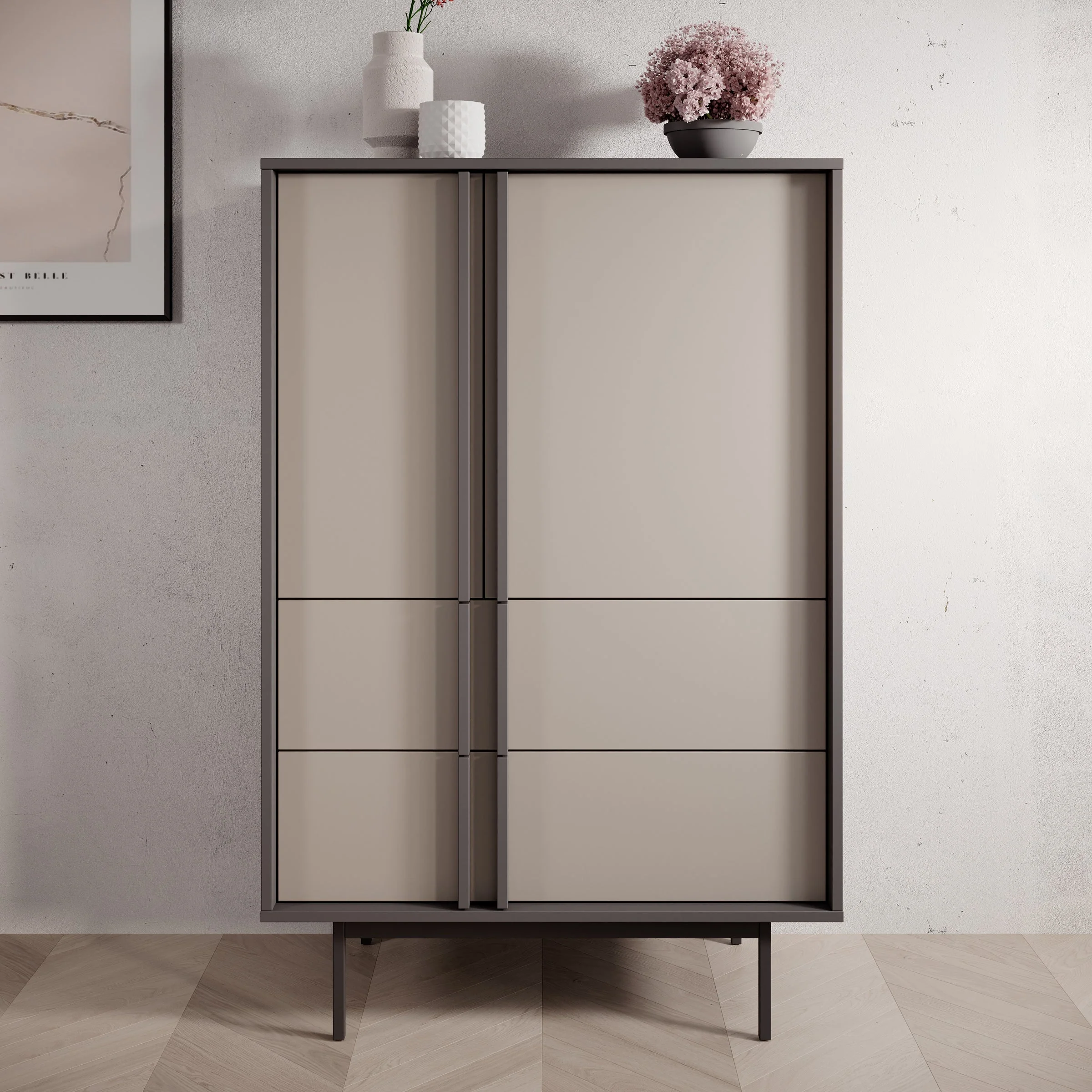 Meubella - Antigo - Dressoir - Beige|Antraciet - 83x43x127 cm - Image 4