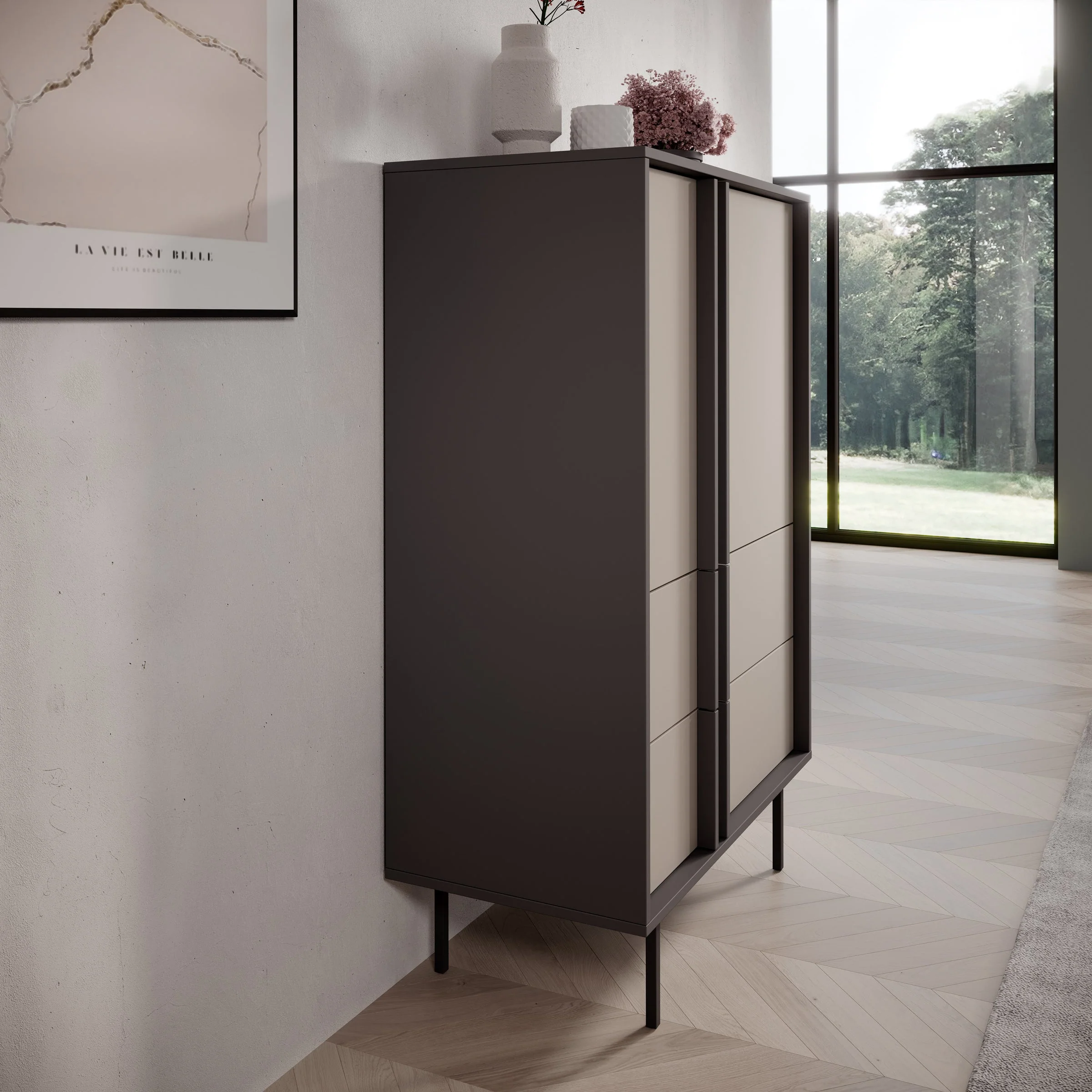 Meubella - Antigo - Dressoir - Beige|Antraciet - 83x43x127 cm - Image 5