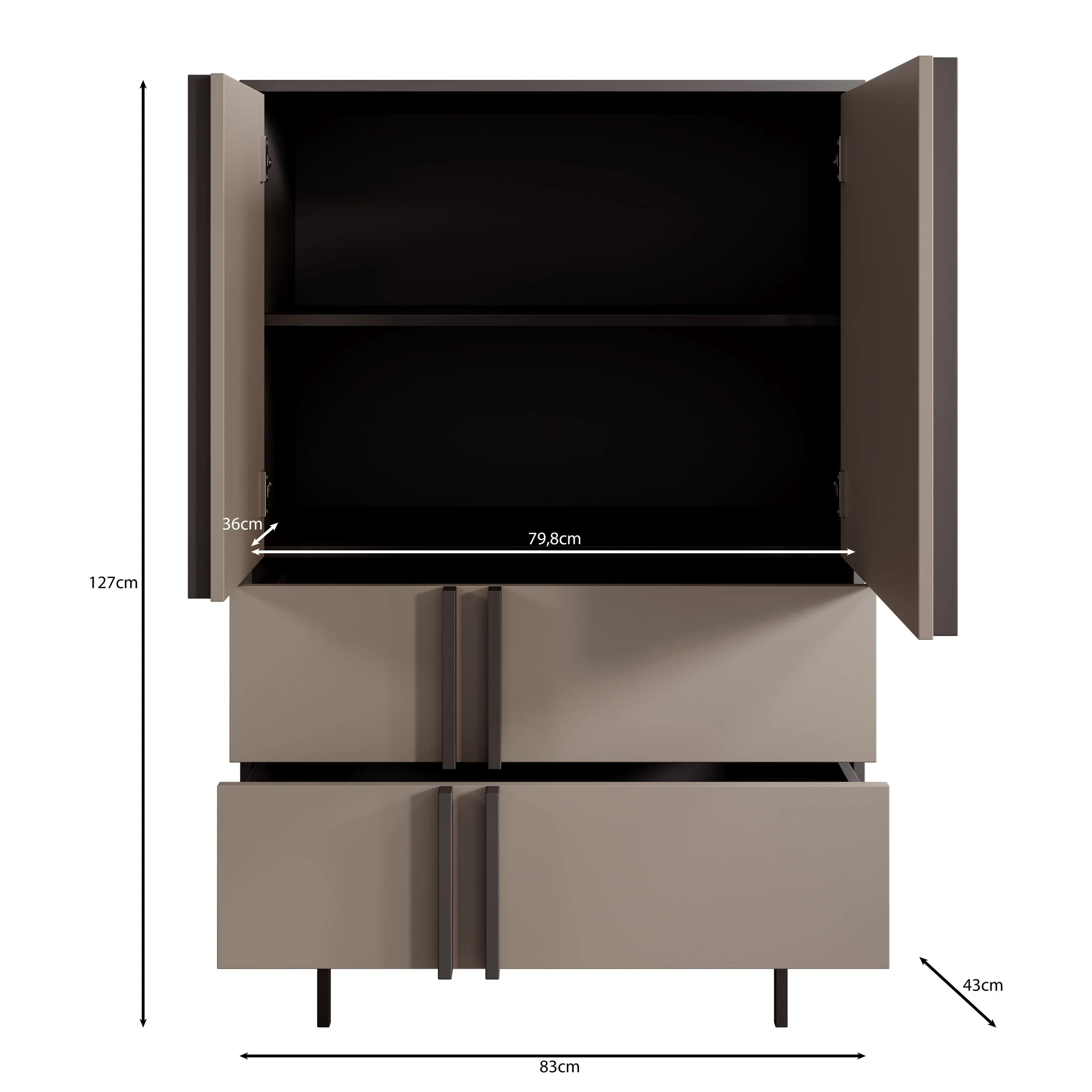 Meubella - Antigo - Dressoir - Beige|Antraciet - 83x43x127 cm - Image 6