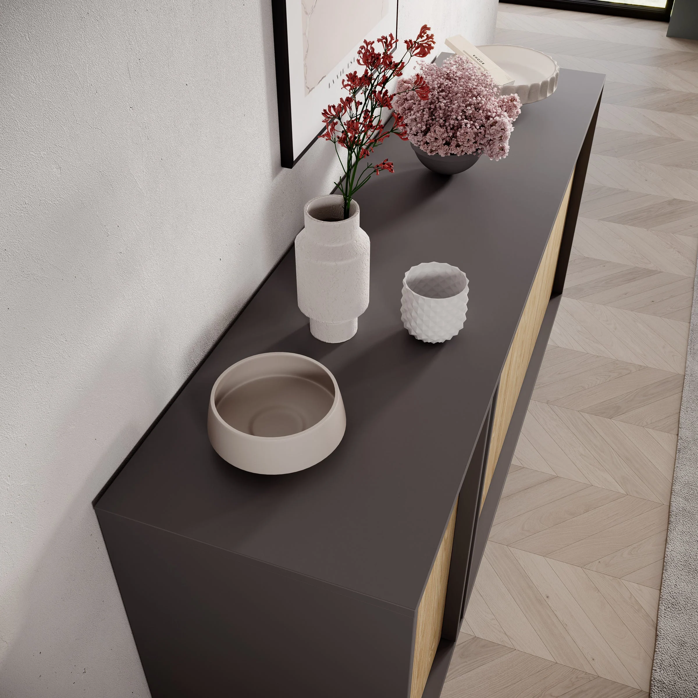 Meubella - Antigo - Dressoir - Eiken|Antraciet - 163x43x87 cm - Image 6