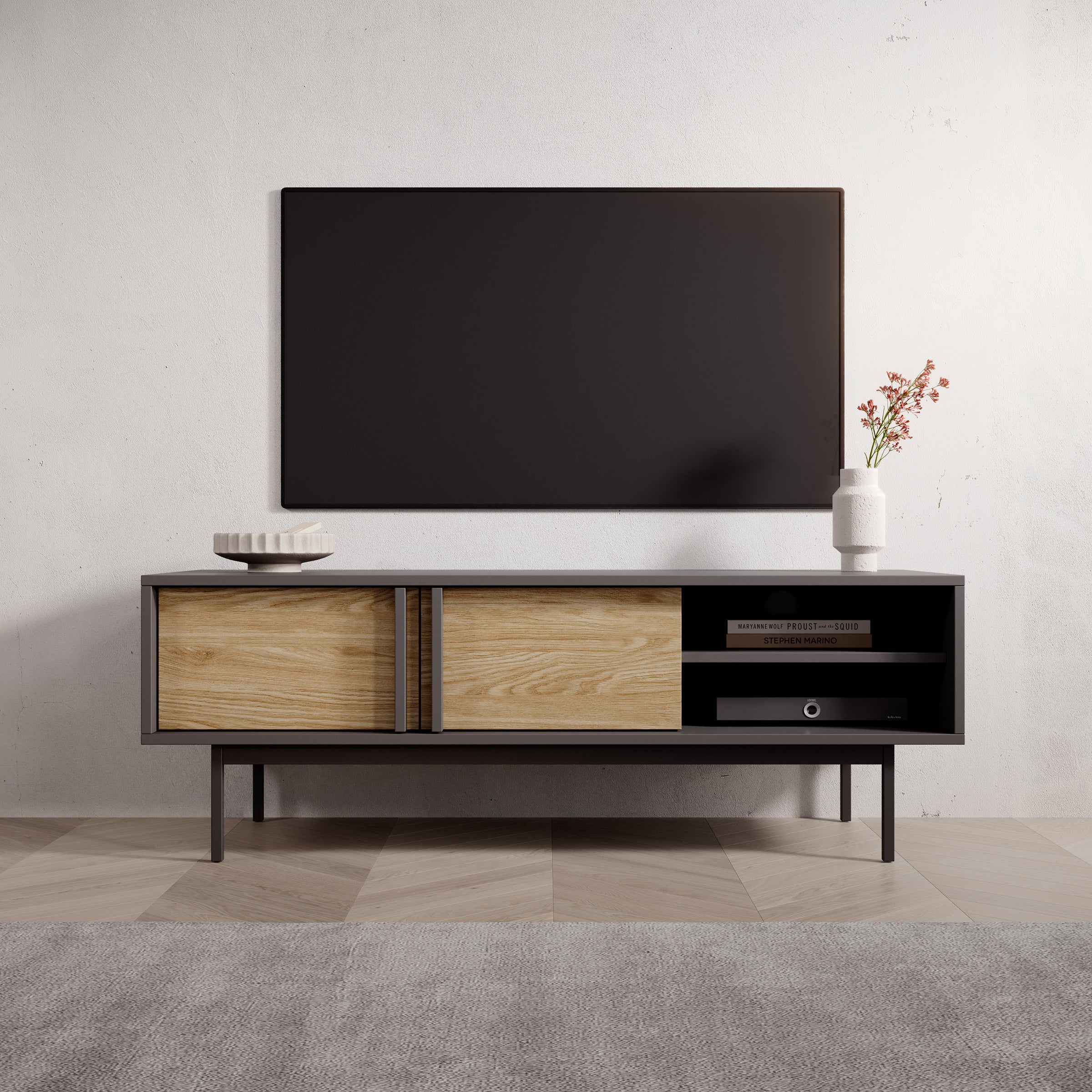 Meubella - Antigo - TV-Meubel - Eiken|Antraciet - 123 cm - Image 4