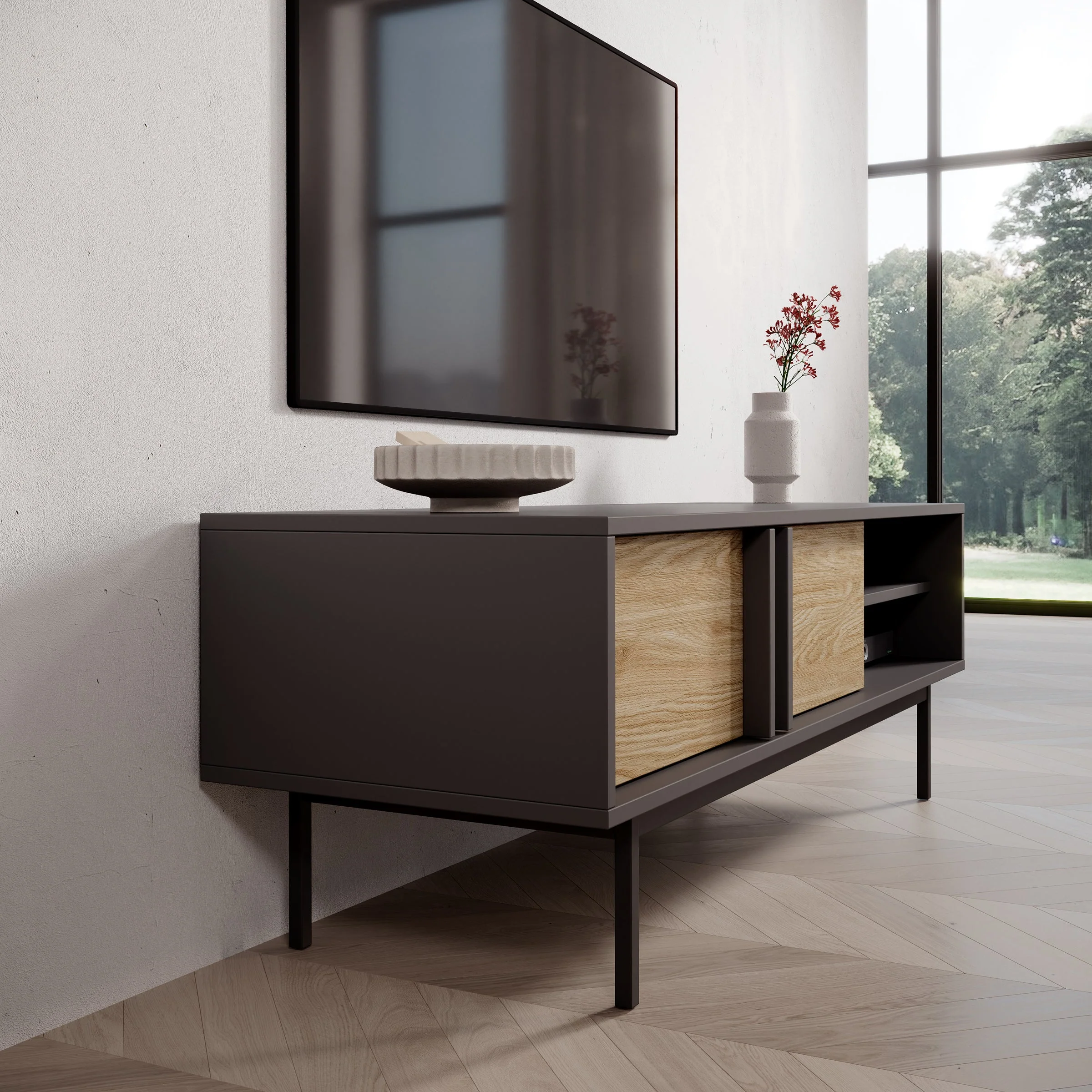 Meubella - Antigo - TV-Meubel - Eiken|Antraciet - 123 cm - Image 5