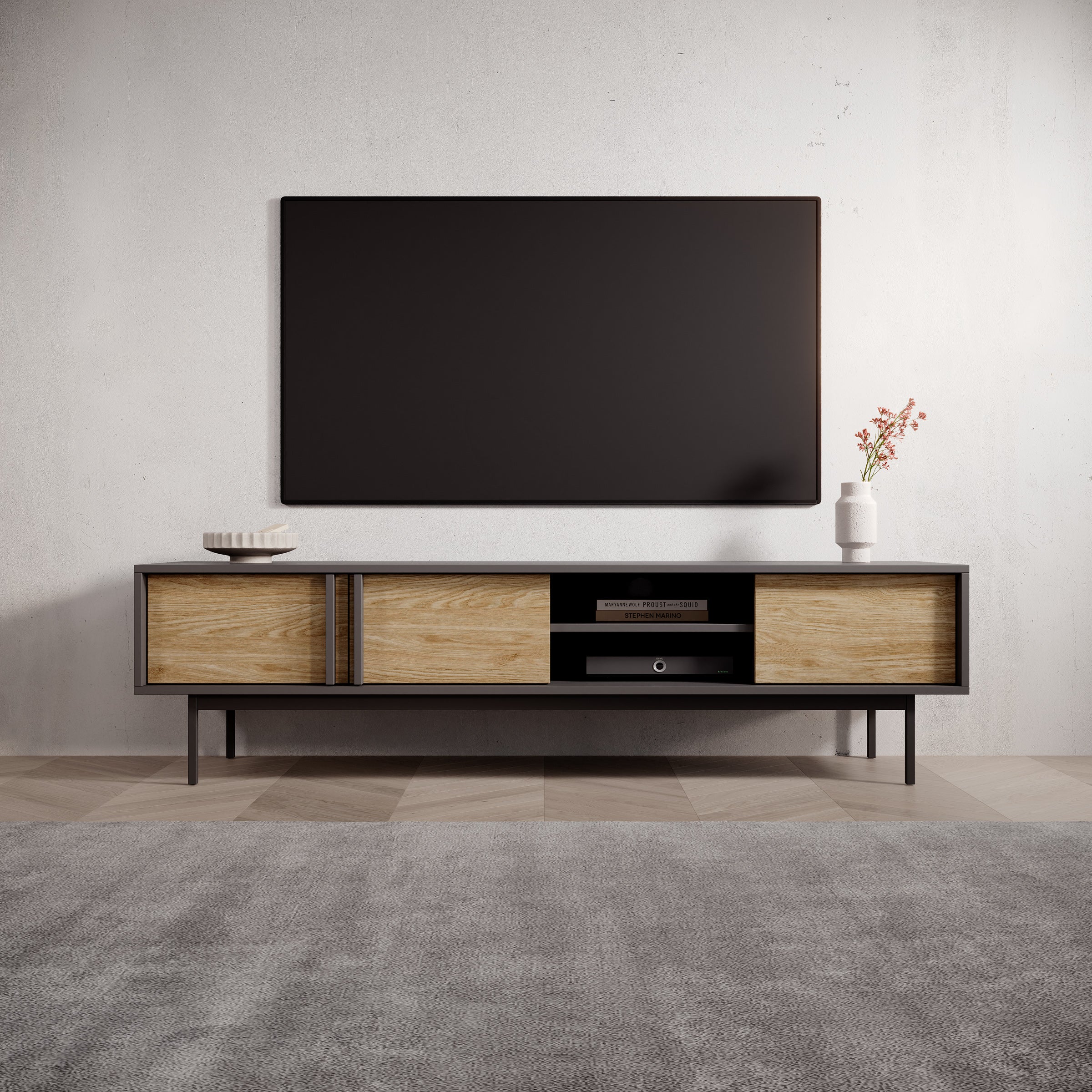 Meubella - Antigo - TV-Meubel - Eiken|Antraciet - 163 cm - Image 3