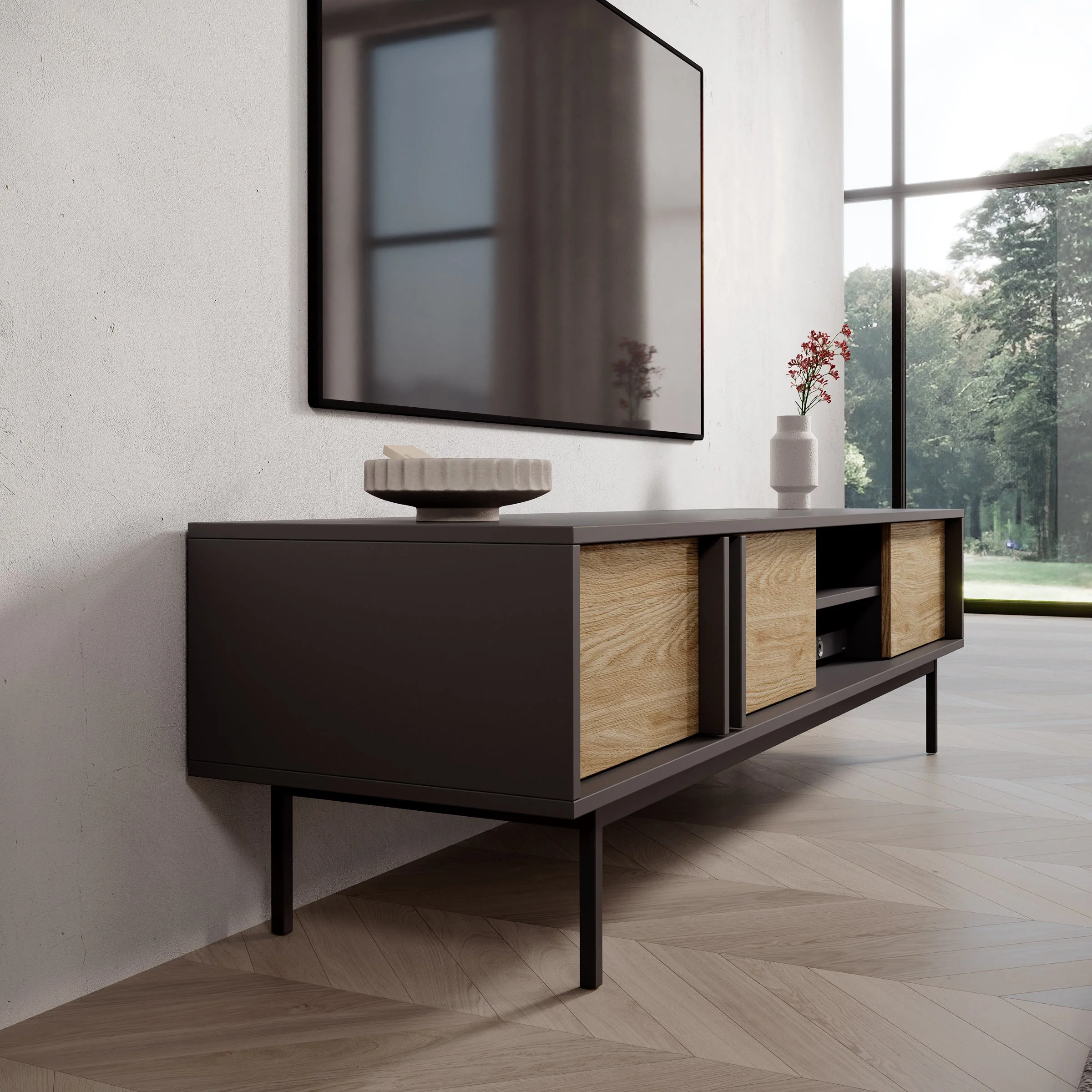 Meubella - Antigo - TV-Meubel - Eiken|Antraciet - 163 cm - Image 4