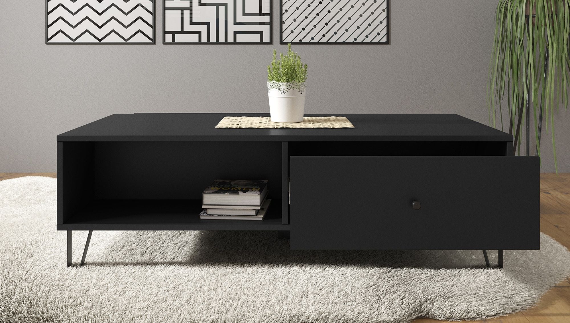 Meubella - Salontafel Barlo - Mat Zwart - 110 cm - Image 3
