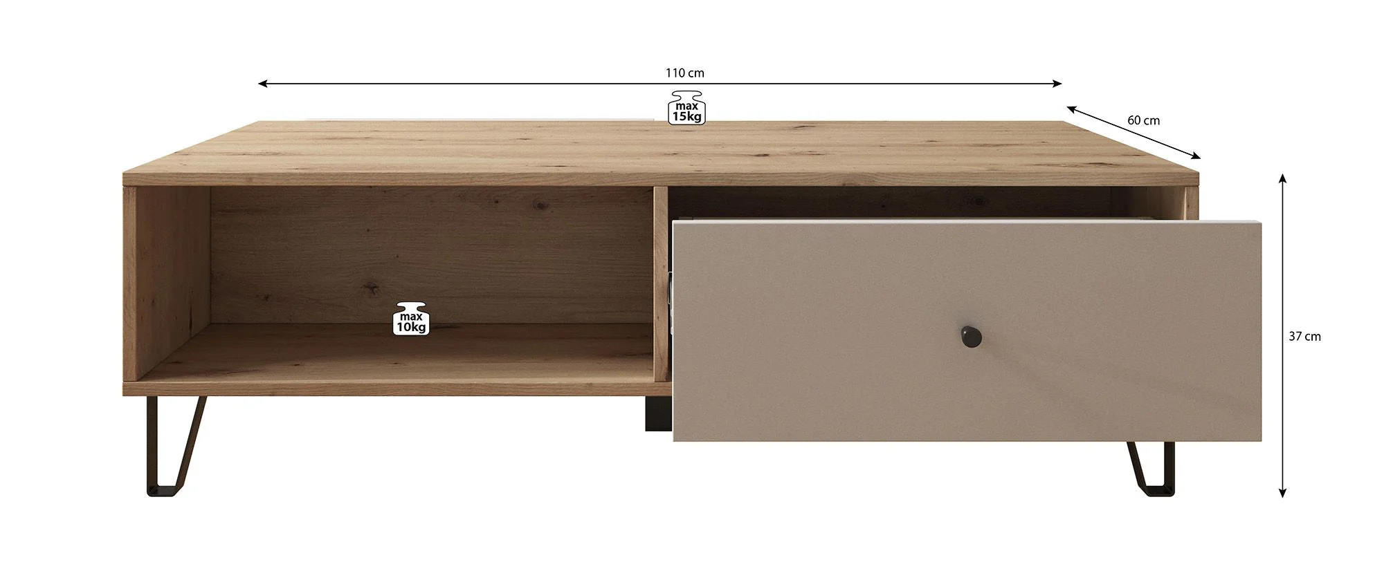 Meubella - Salontafel Barlo - Mat Zwart - 110 cm - Image 5