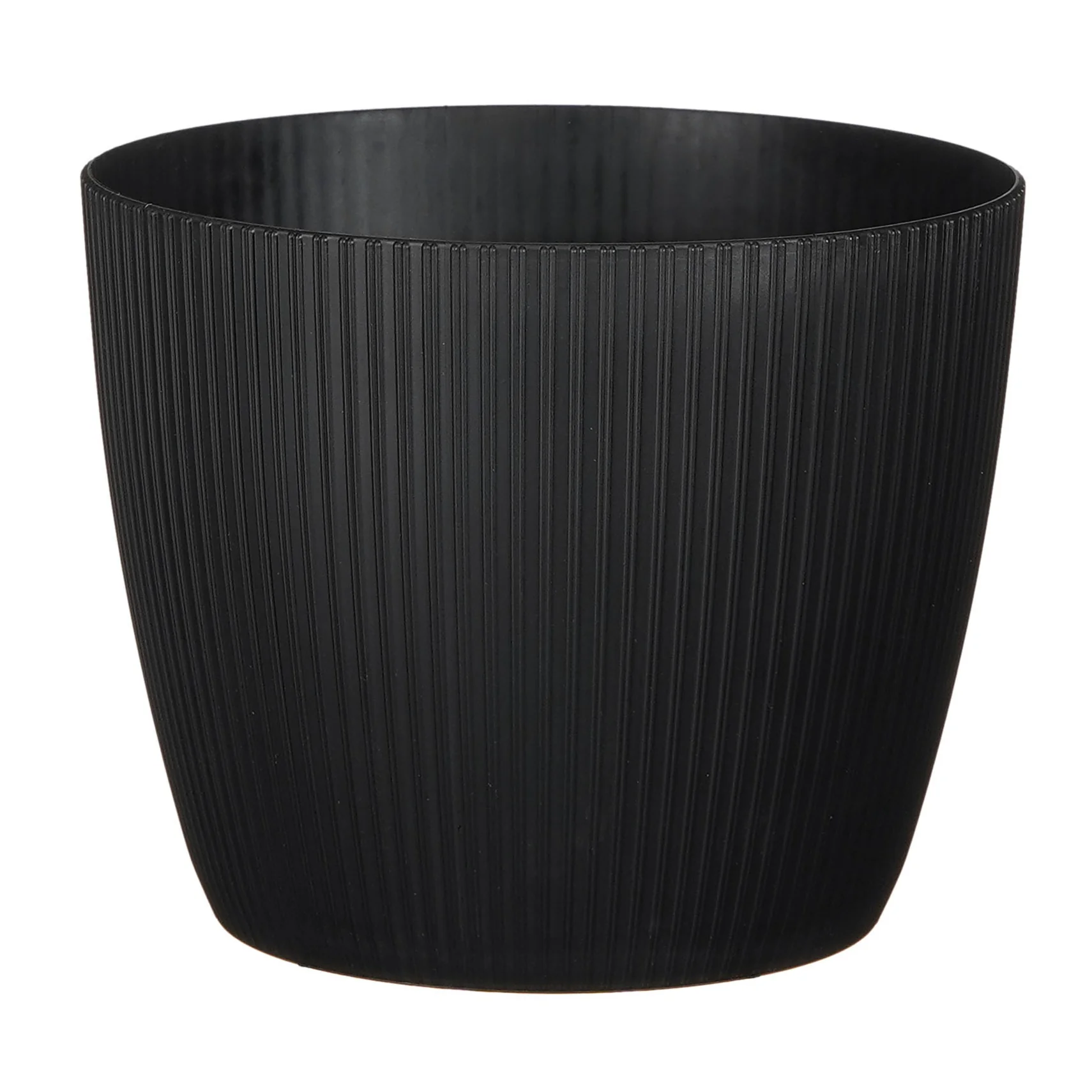 Mica Decorations Plantenpot - kunststof - zwart|ribbels- 19x19 cm