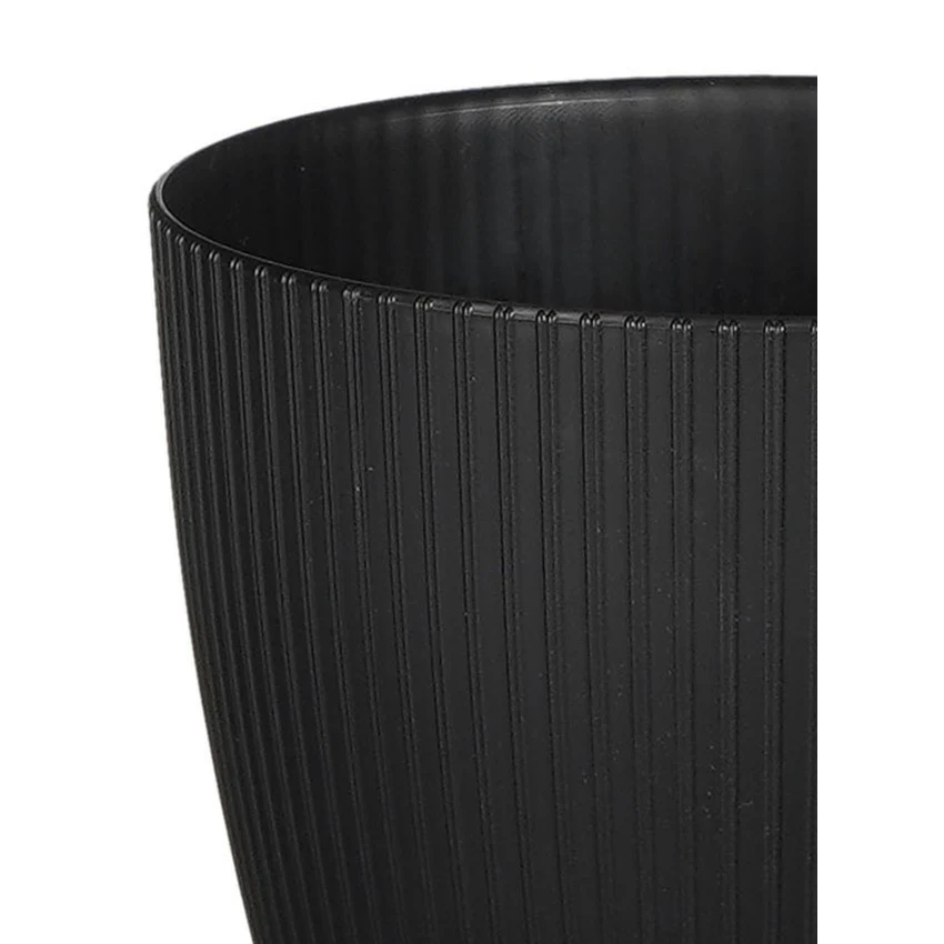 Mica Decorations Plantenpot - kunststof - zwart|ribbels- 19x19 cm - Image 2