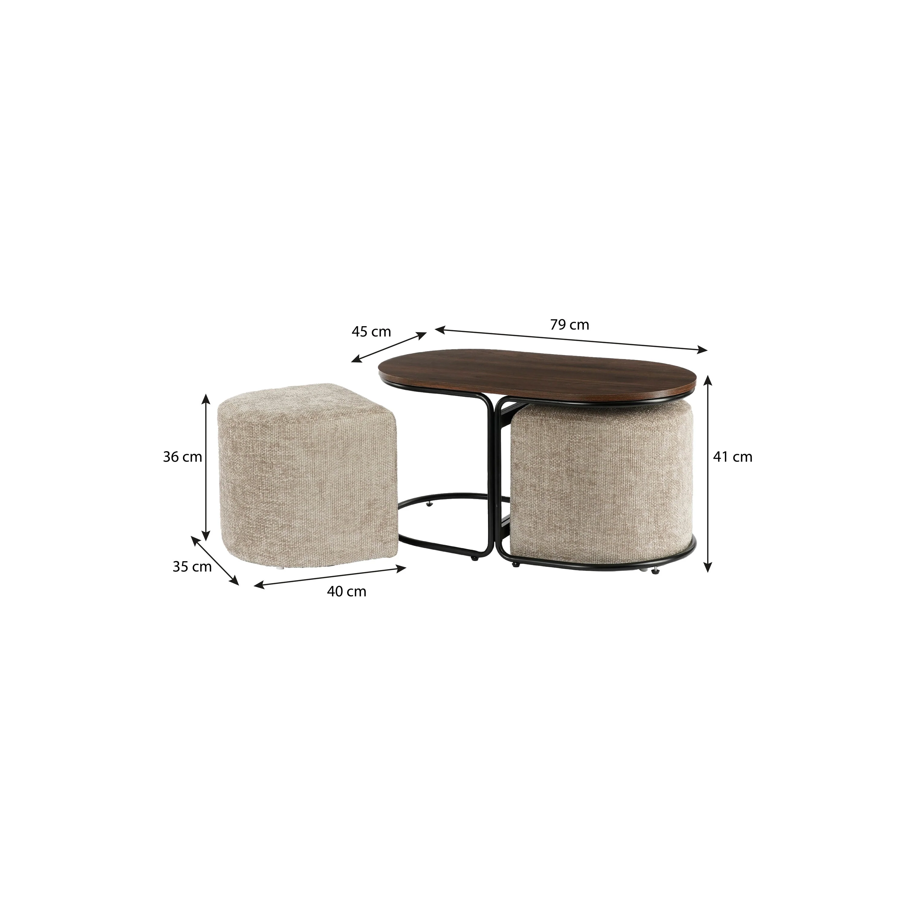 Mica Decorations Salontafel met Poefs - L79 x B45 x H41 cm - Grijs - Image 7