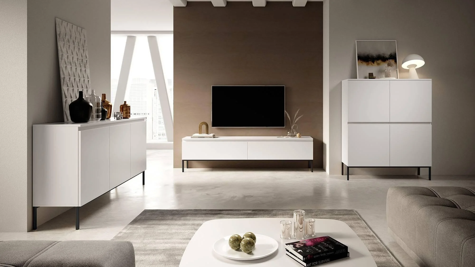 NADUVI Collection Kate Tv-Meubel - B 150 cm - Wit / Zwart - Image 6