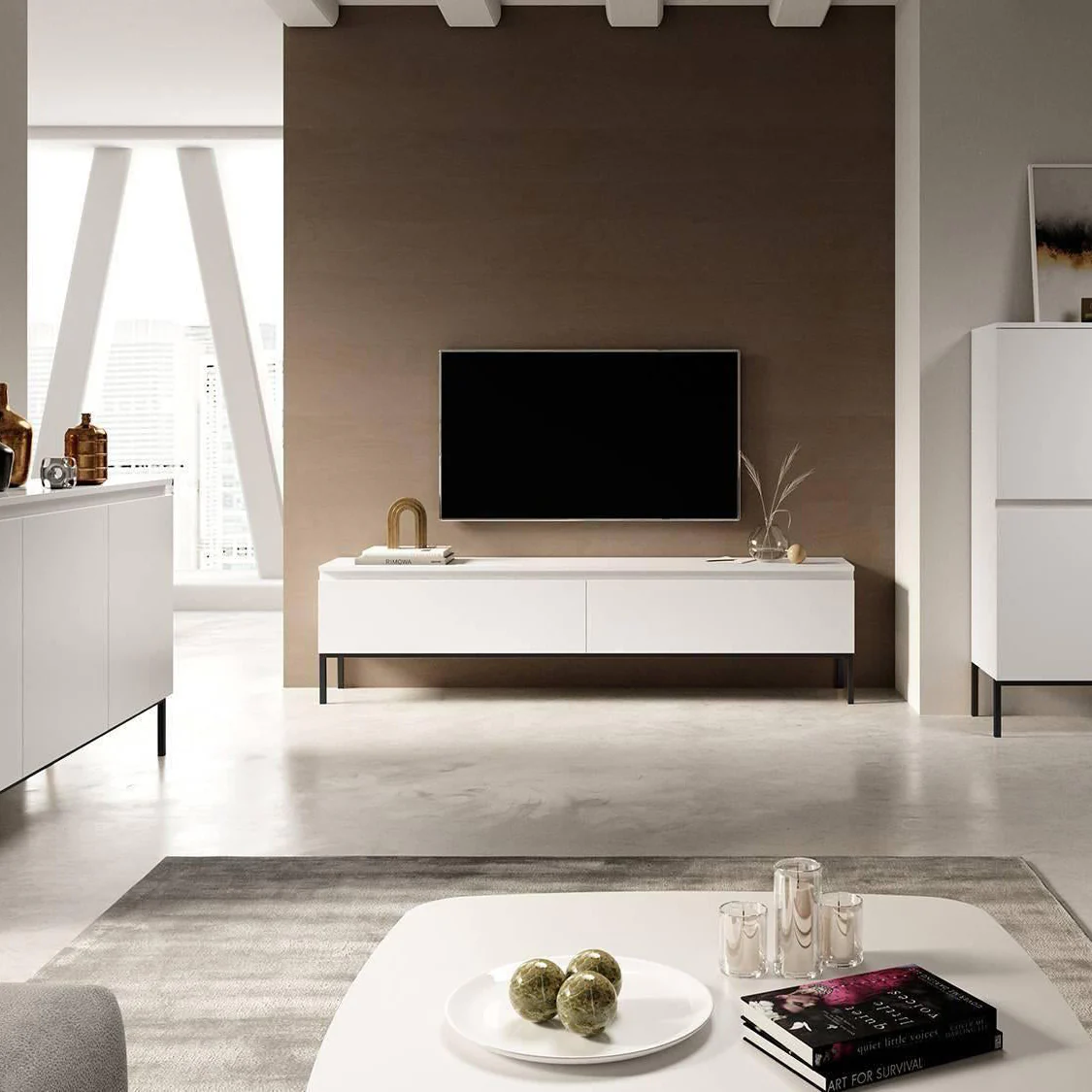 NADUVI Collection Kate Tv-Meubel - B 150 cm - Wit / Zwart - Image 7