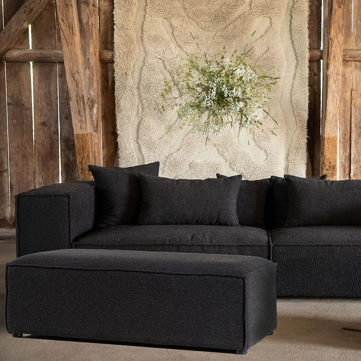 Nest living Arno Rechthoekige Bouclé Poef Zwart - Image 2