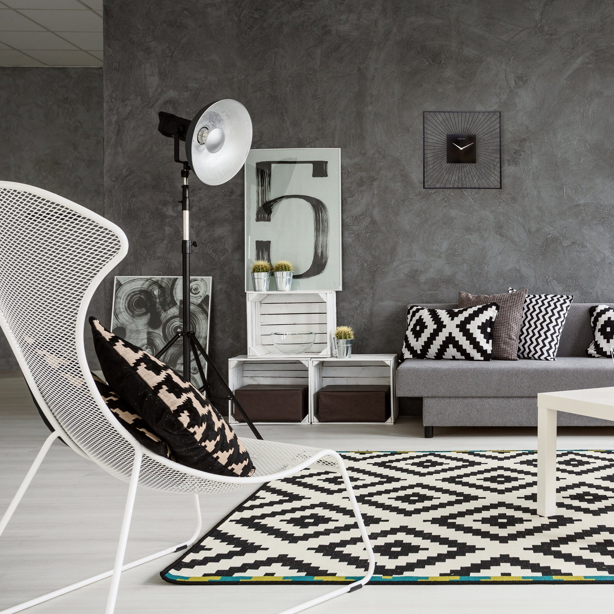 NeXtime - Wandklok 45x45x15cm-Stil-Zwart-Metaal-NeXtime "Vasco Square" - Image 9