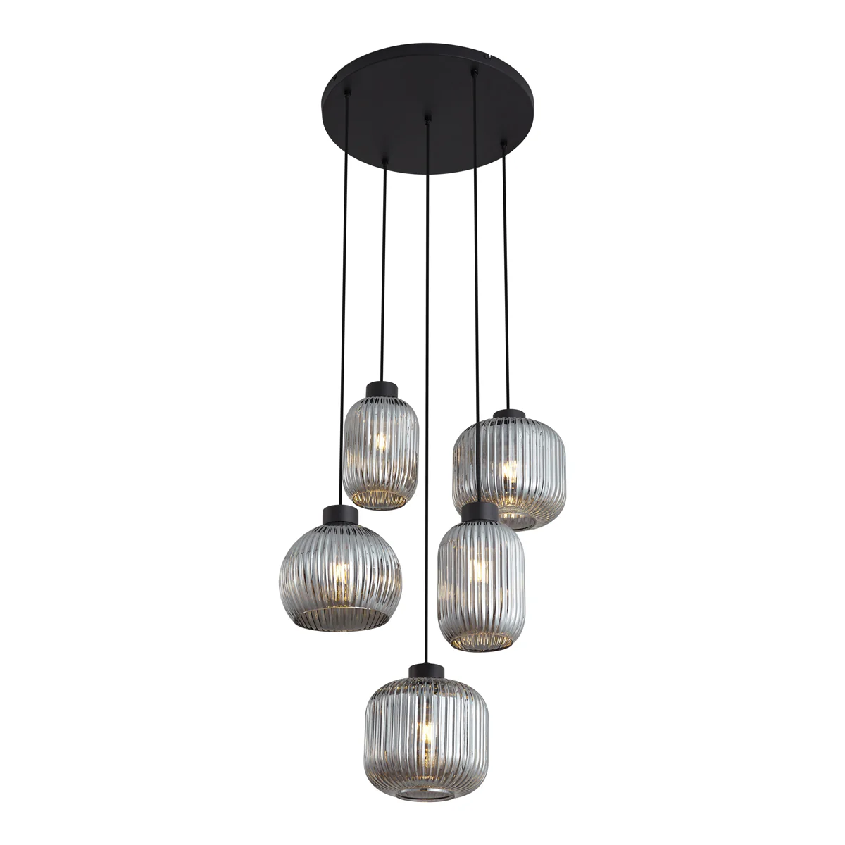 QAZQA Design hanglamp zwart met smoke glas 5-lichts - Ana - Image 6