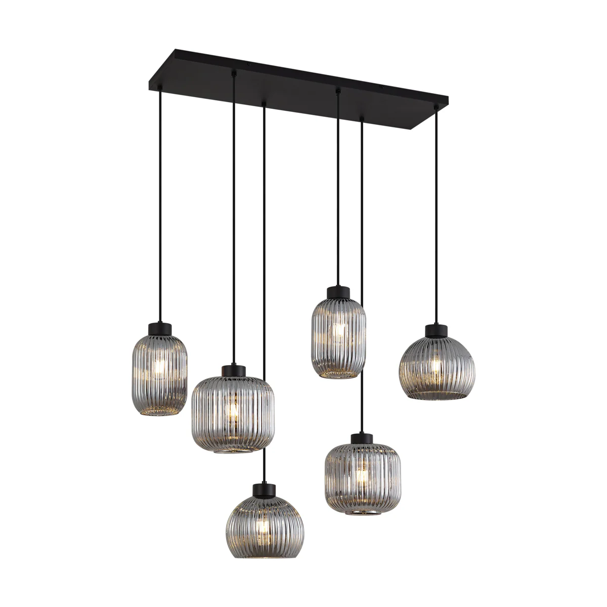 QAZQA Design hanglamp zwart met smoke glas 6-lichts - Ana - Image 4