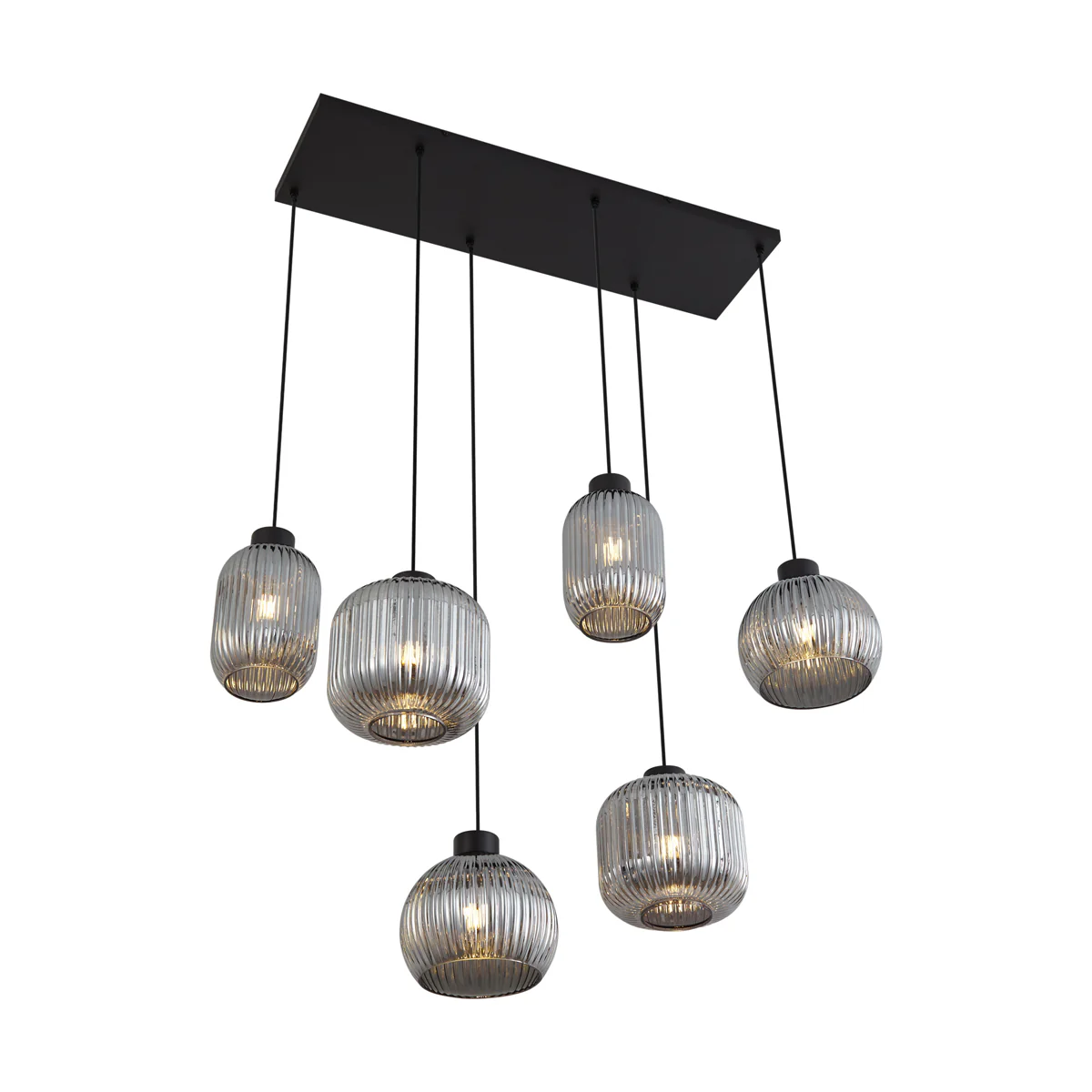 QAZQA Design hanglamp zwart met smoke glas 6-lichts - Ana - Image 8