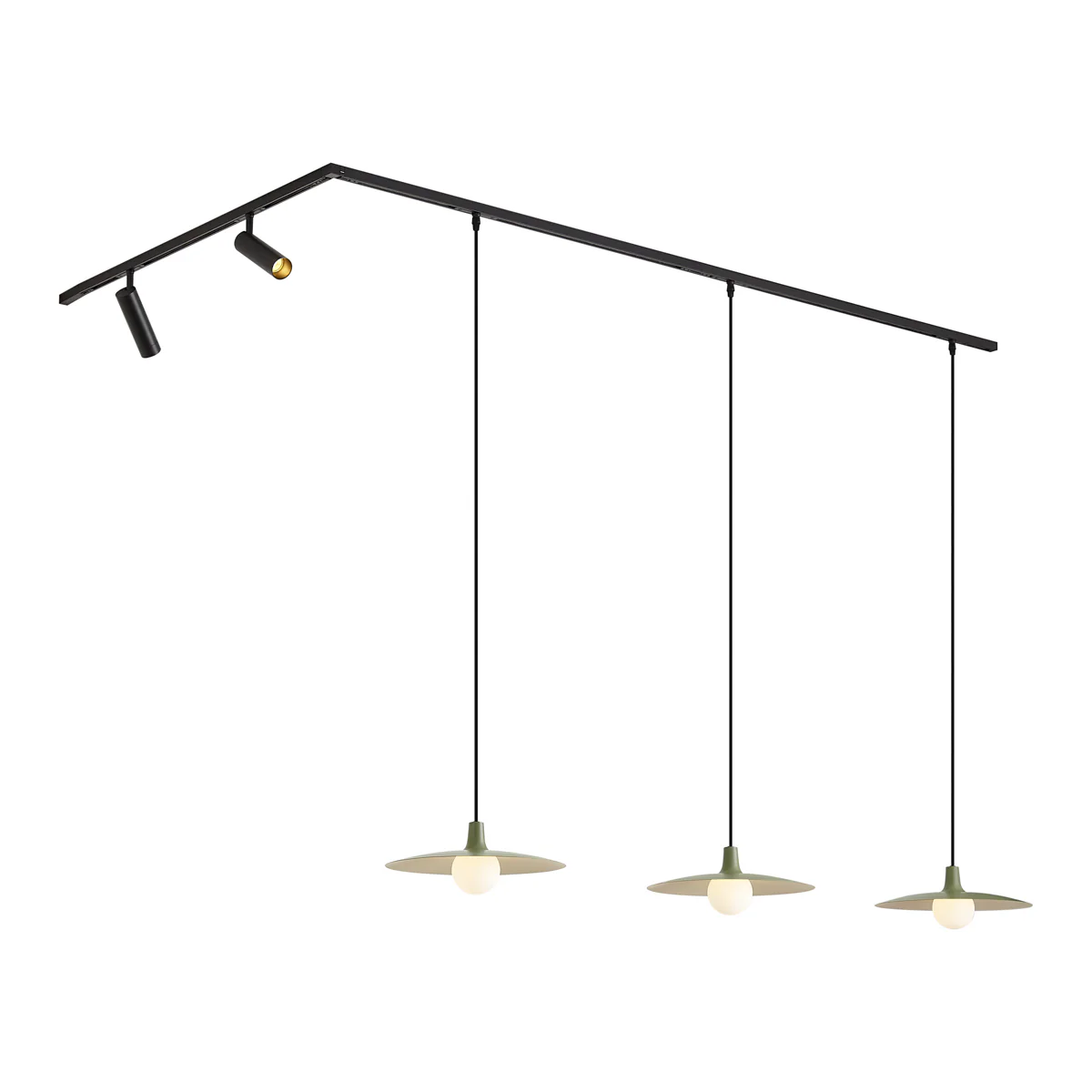 QAZQA Modern railsysteem zwart met 2 spots en 3 hanglampen groen