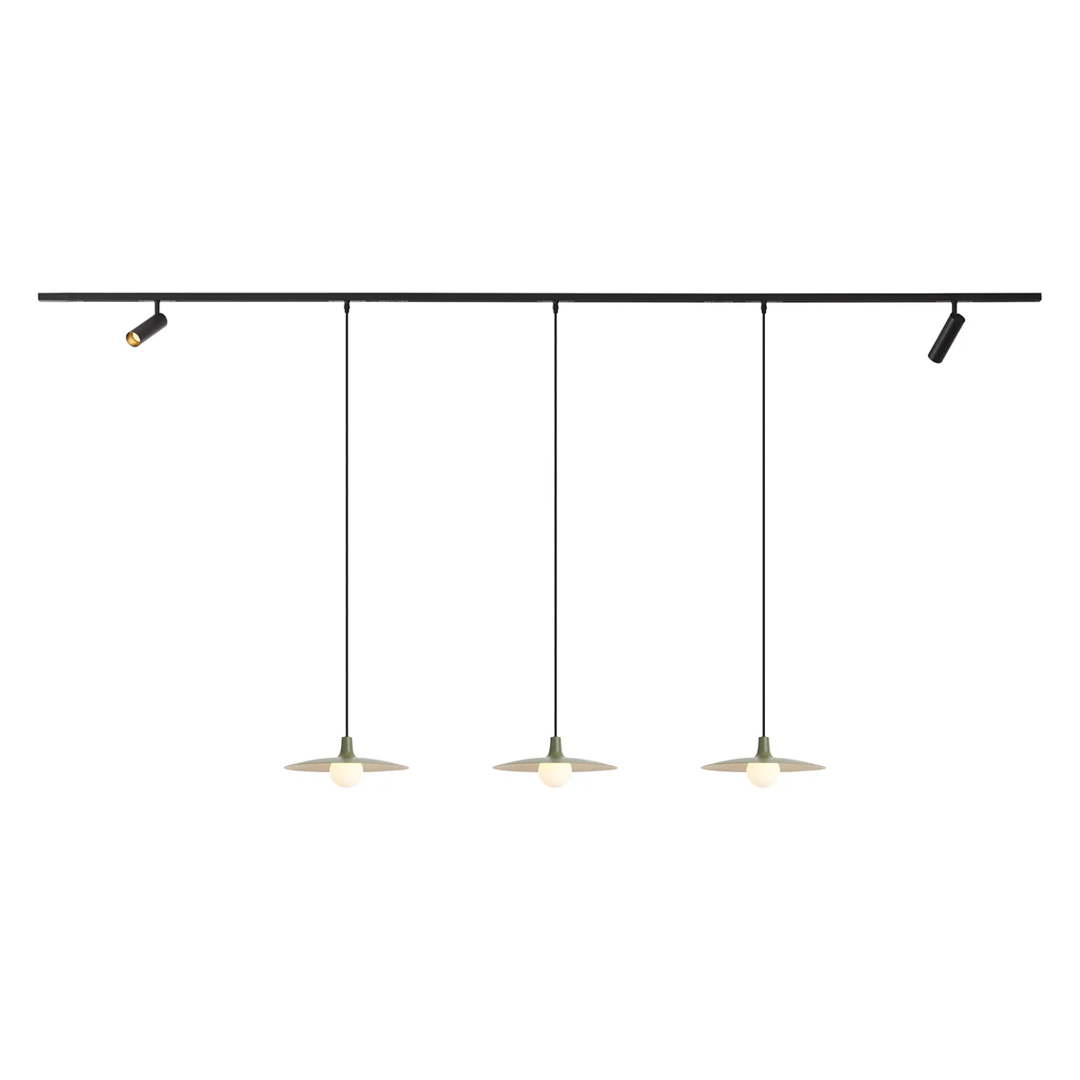QAZQA Modern railsysteem zwart met 2 spots en 3 hanglampen groen - Image 7