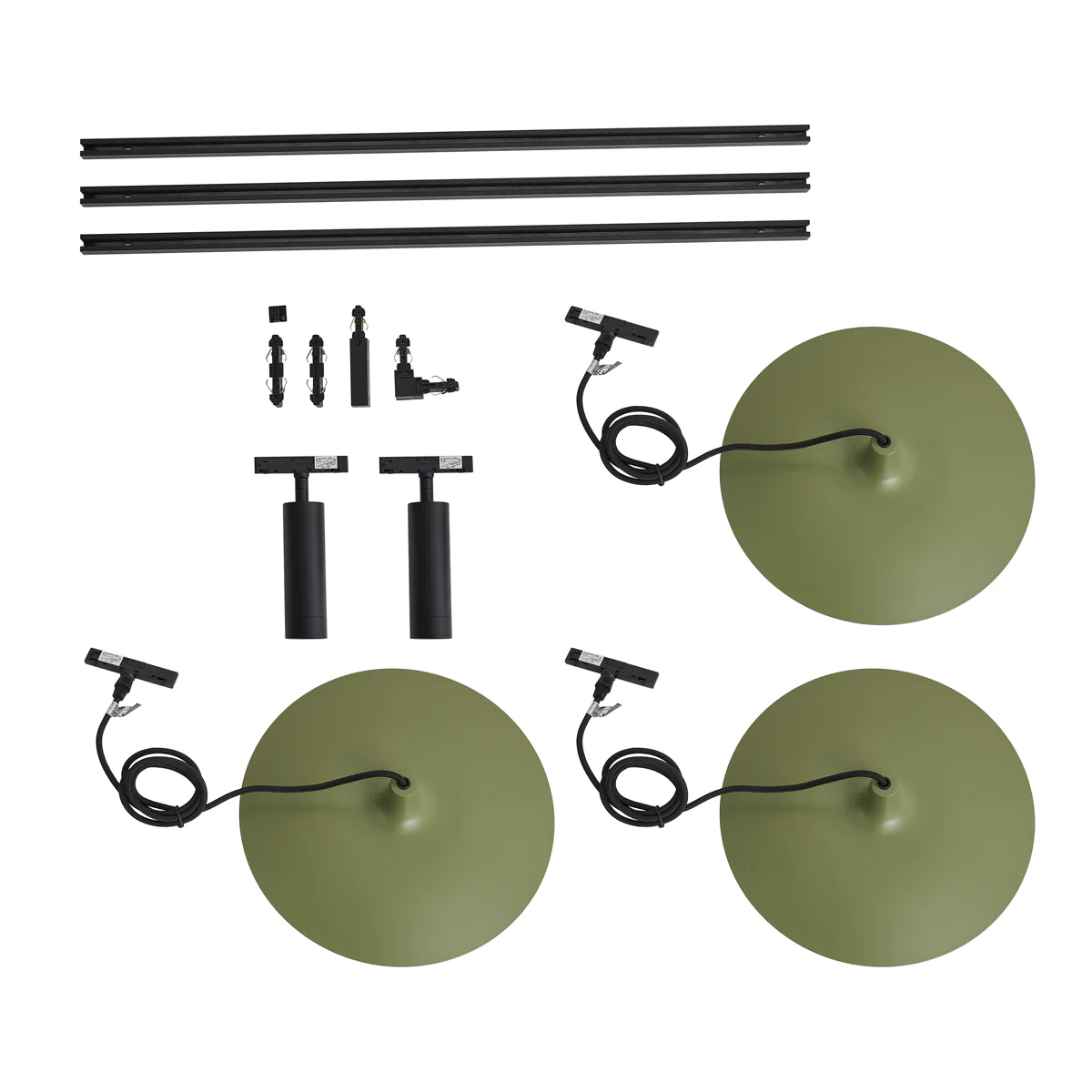 QAZQA Modern railsysteem zwart met 2 spots en 3 hanglampen groen - Image 9