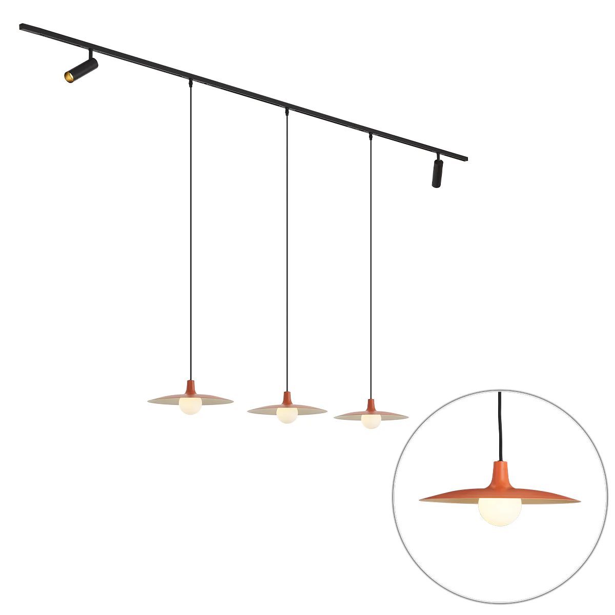 QAZQA Modern railsysteem zwart met 2 spots en 3 hanglampen oranje - Image 2