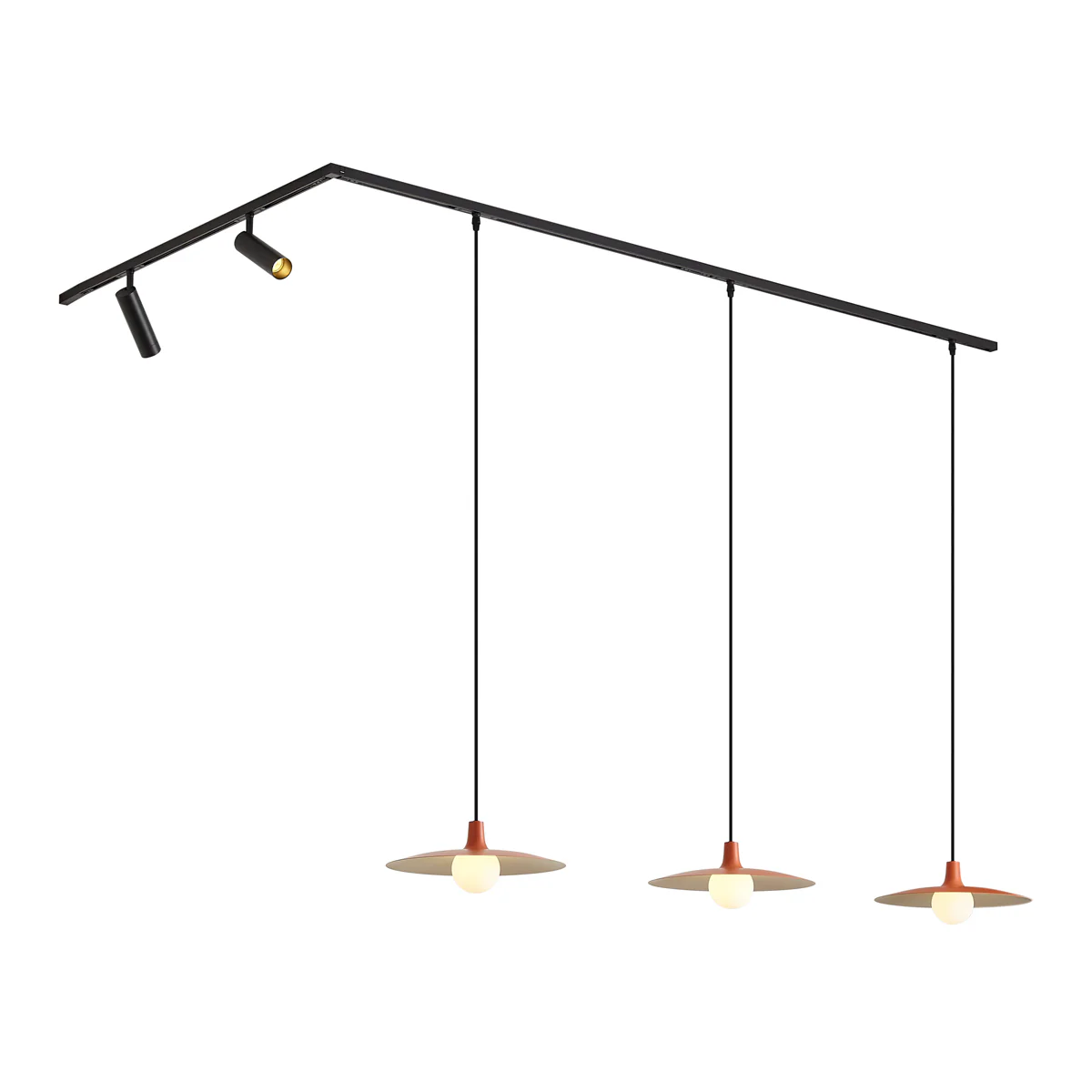 QAZQA Modern railsysteem zwart met 2 spots en 3 hanglampen oranje - Image 3