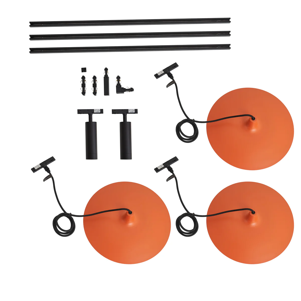 QAZQA Modern railsysteem zwart met 2 spots en 3 hanglampen oranje - Image 8