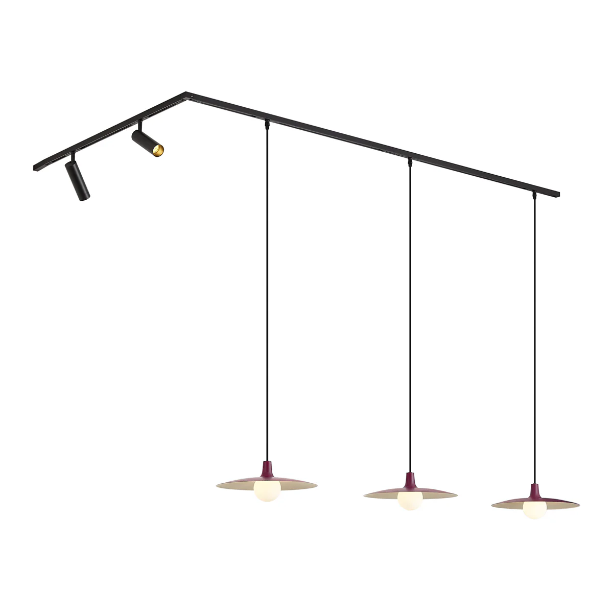 QAZQA Modern railsysteem zwart met 2 spots en 3 hanglampen paars - Image 3