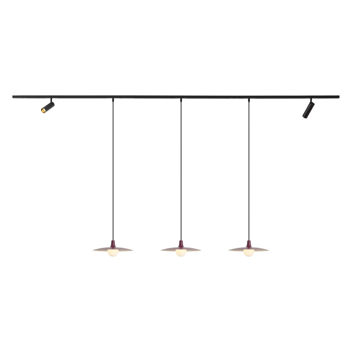QAZQA Modern railsysteem zwart met 2 spots en 3 hanglampen paars - Image 7