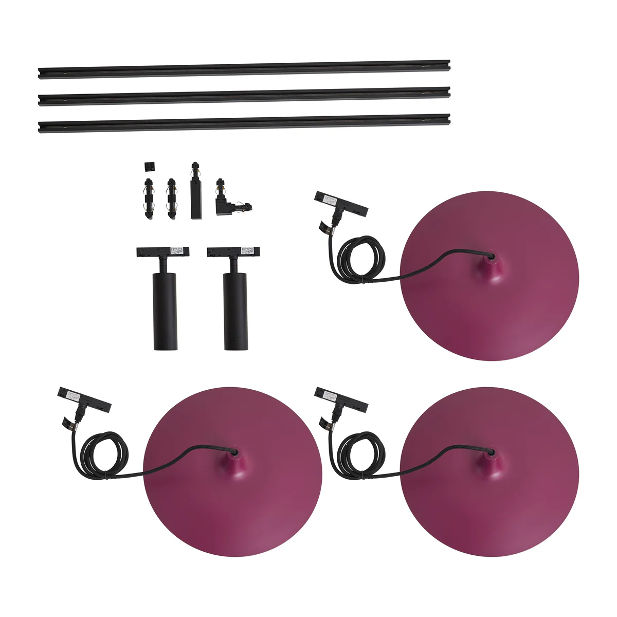 QAZQA Modern railsysteem zwart met 2 spots en 3 hanglampen paars - Image 8